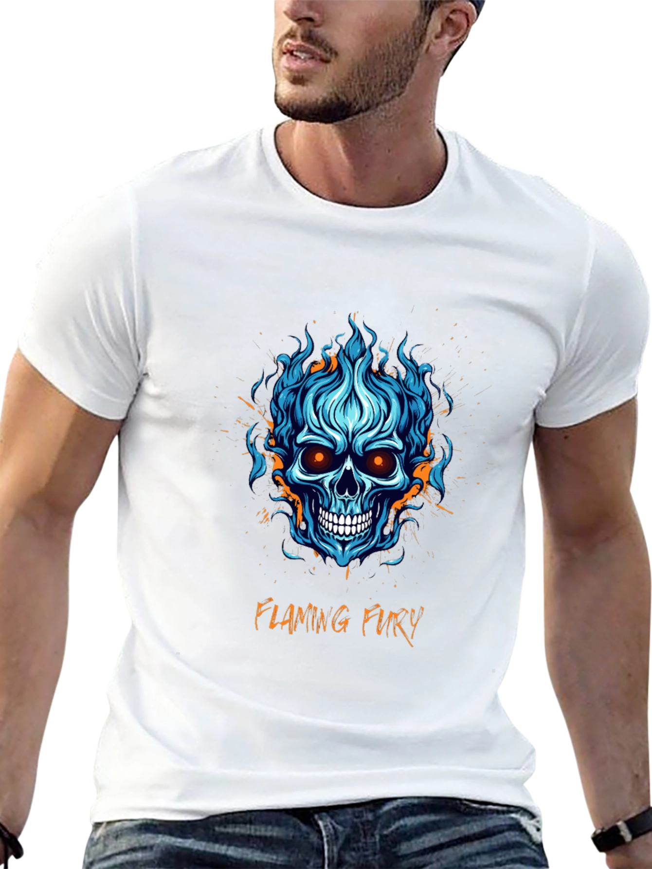 Flaming Fury Skull Graphic T-Shirt - Mens Black Tee