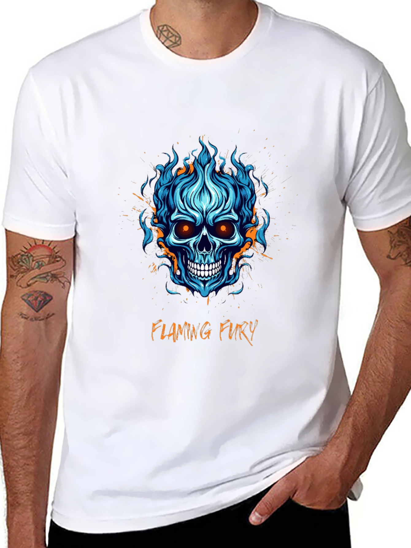 Flaming Fury Skull Graphic T-Shirt - Mens Black Tee