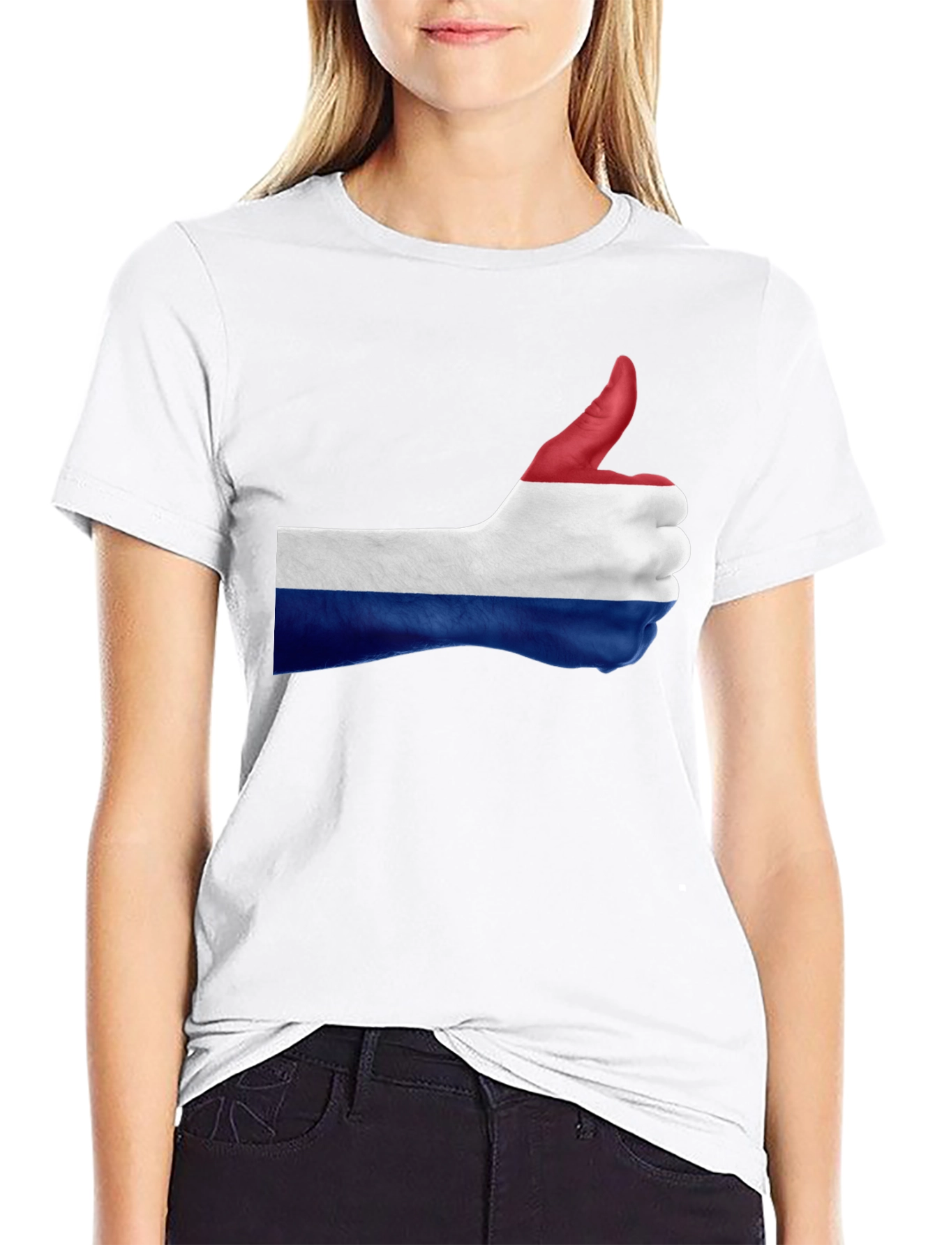 Netherlands Flag Thumbs Up Black T-Shirt