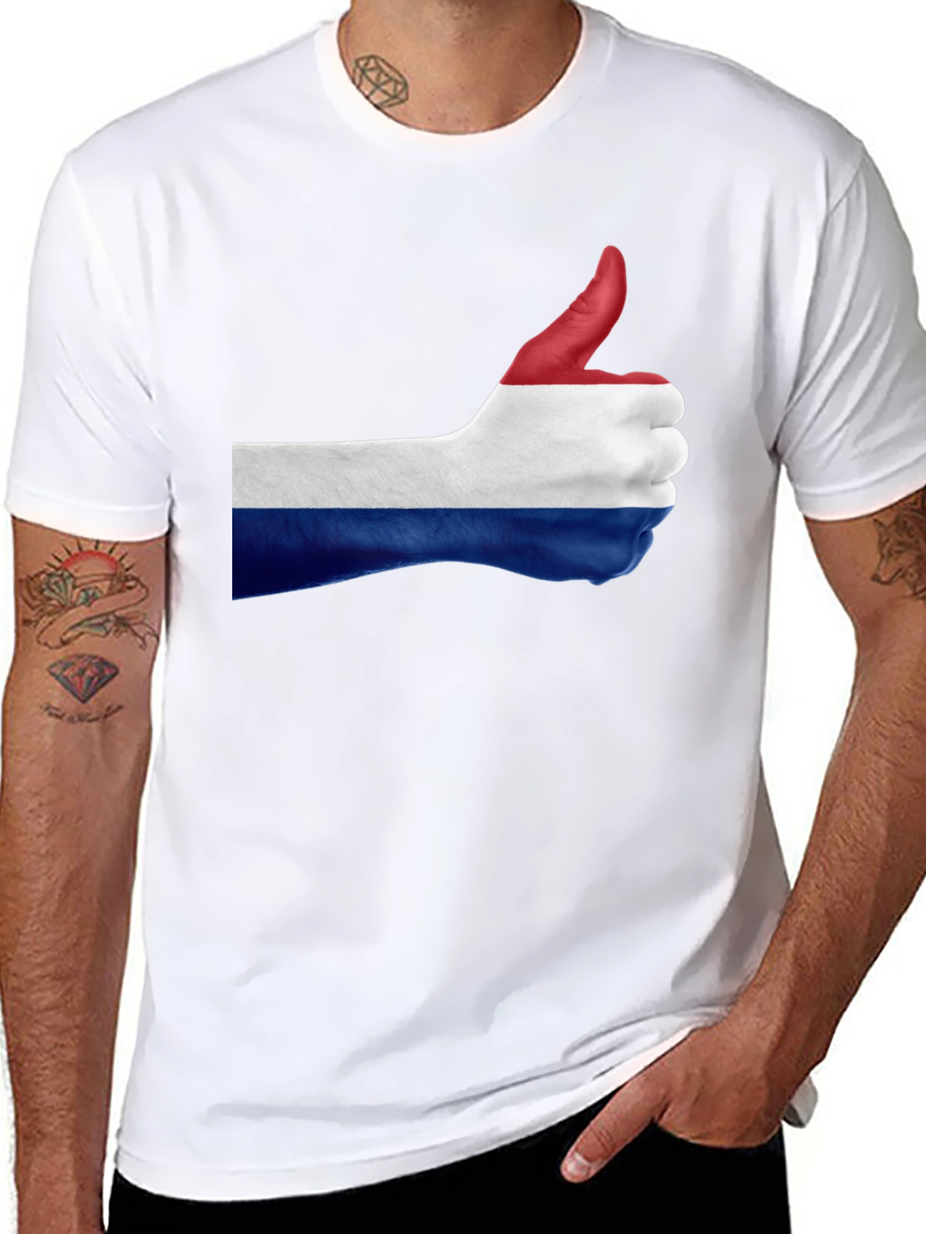 Netherlands Flag Thumbs Up Black T-Shirt