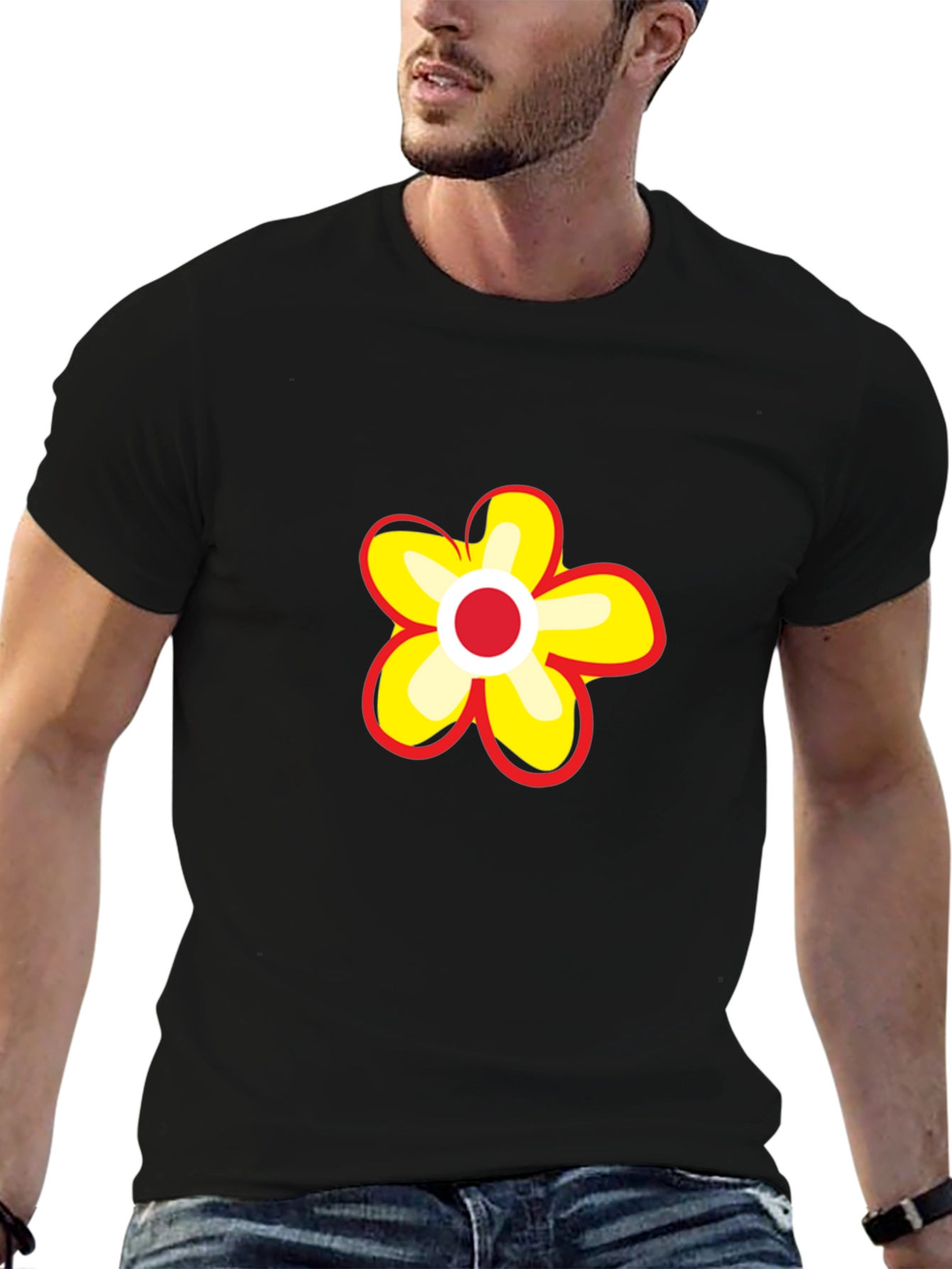 Black T-Shirt with Flower Graphic
