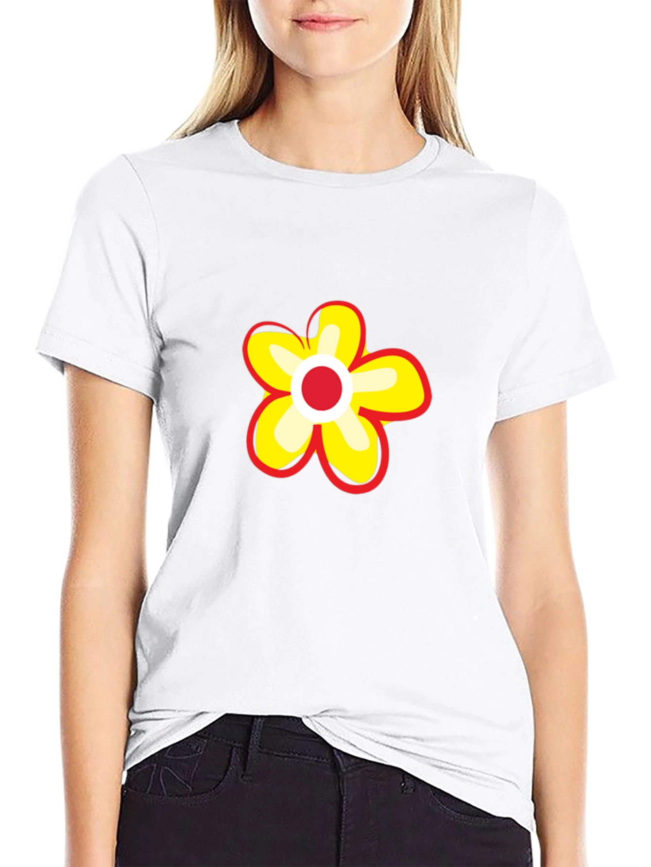 Black T-Shirt with Flower Graphic
