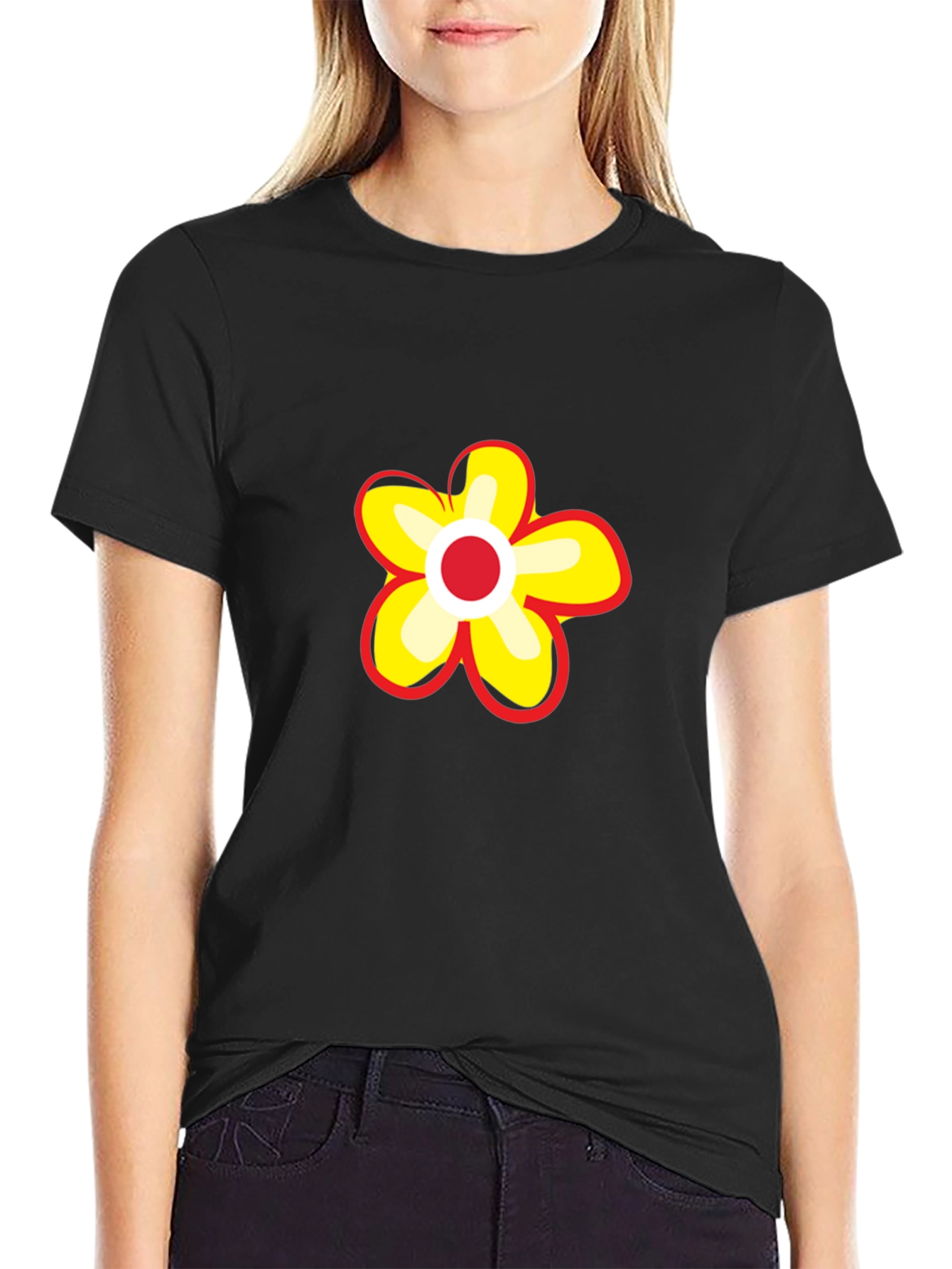 Black T-Shirt with Flower Graphic