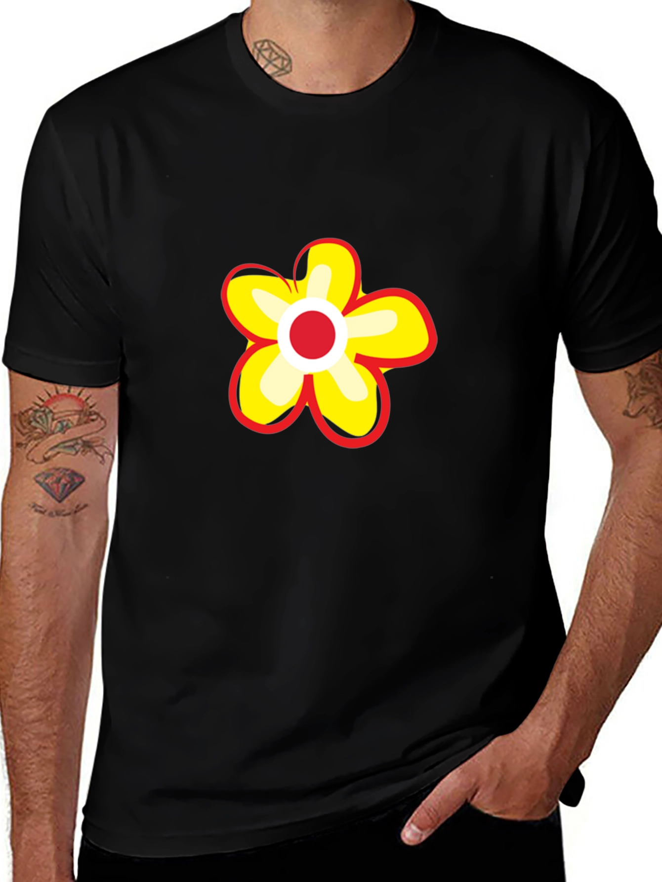 Black T-Shirt with Flower Graphic