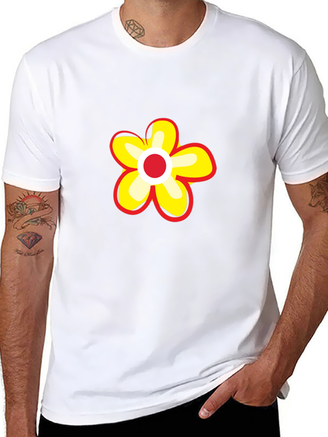 Black T-Shirt with Flower Graphic