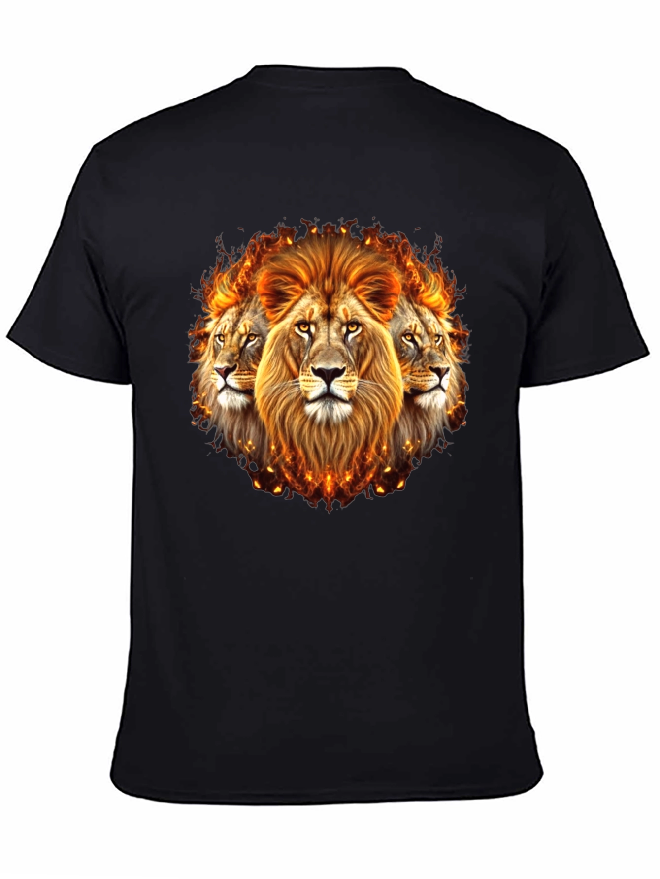 Fiery Lion Head Graphic Tee - Bold Black Shirt