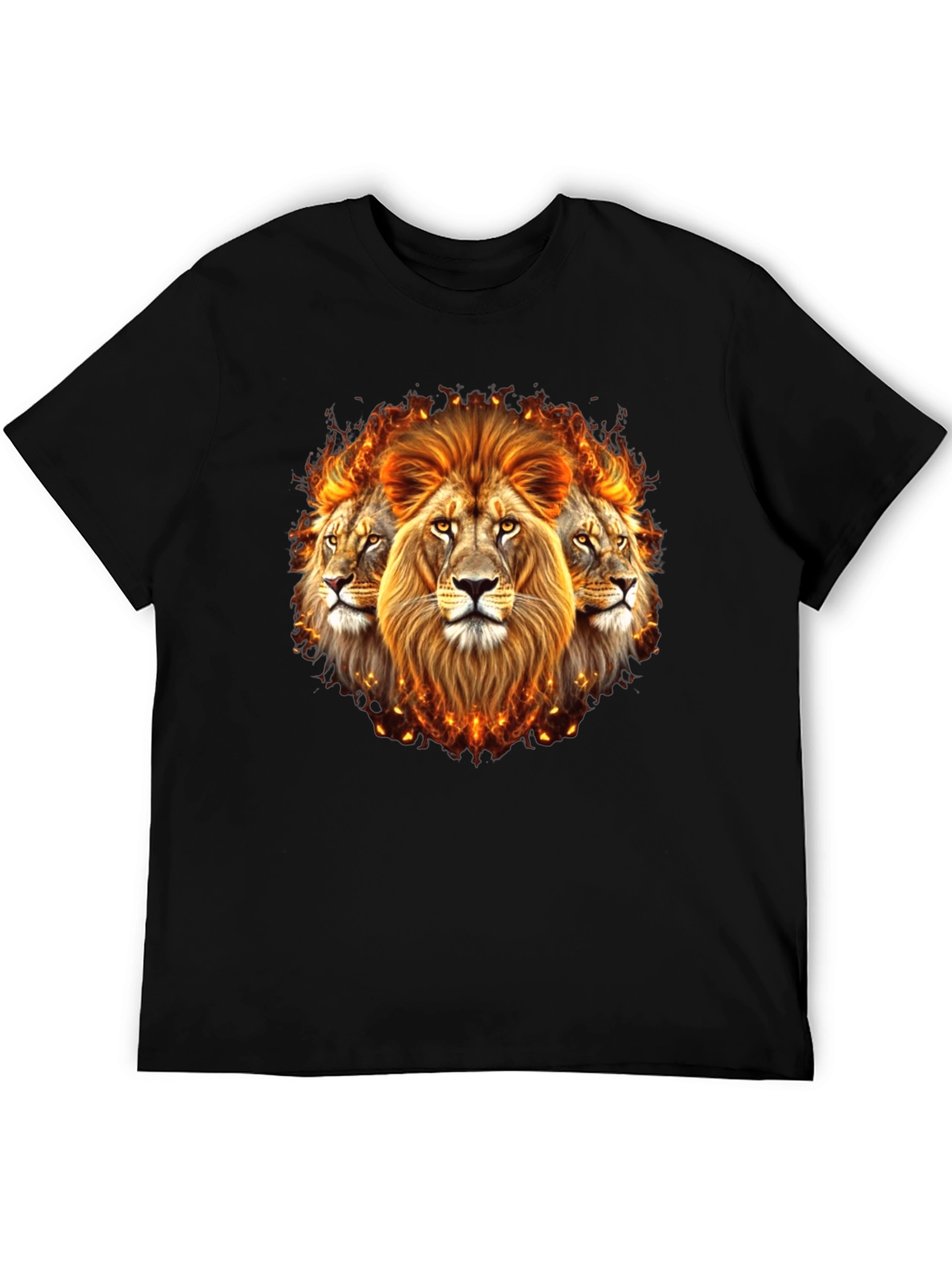 Fiery Lion Head Graphic Tee - Bold Black Shirt