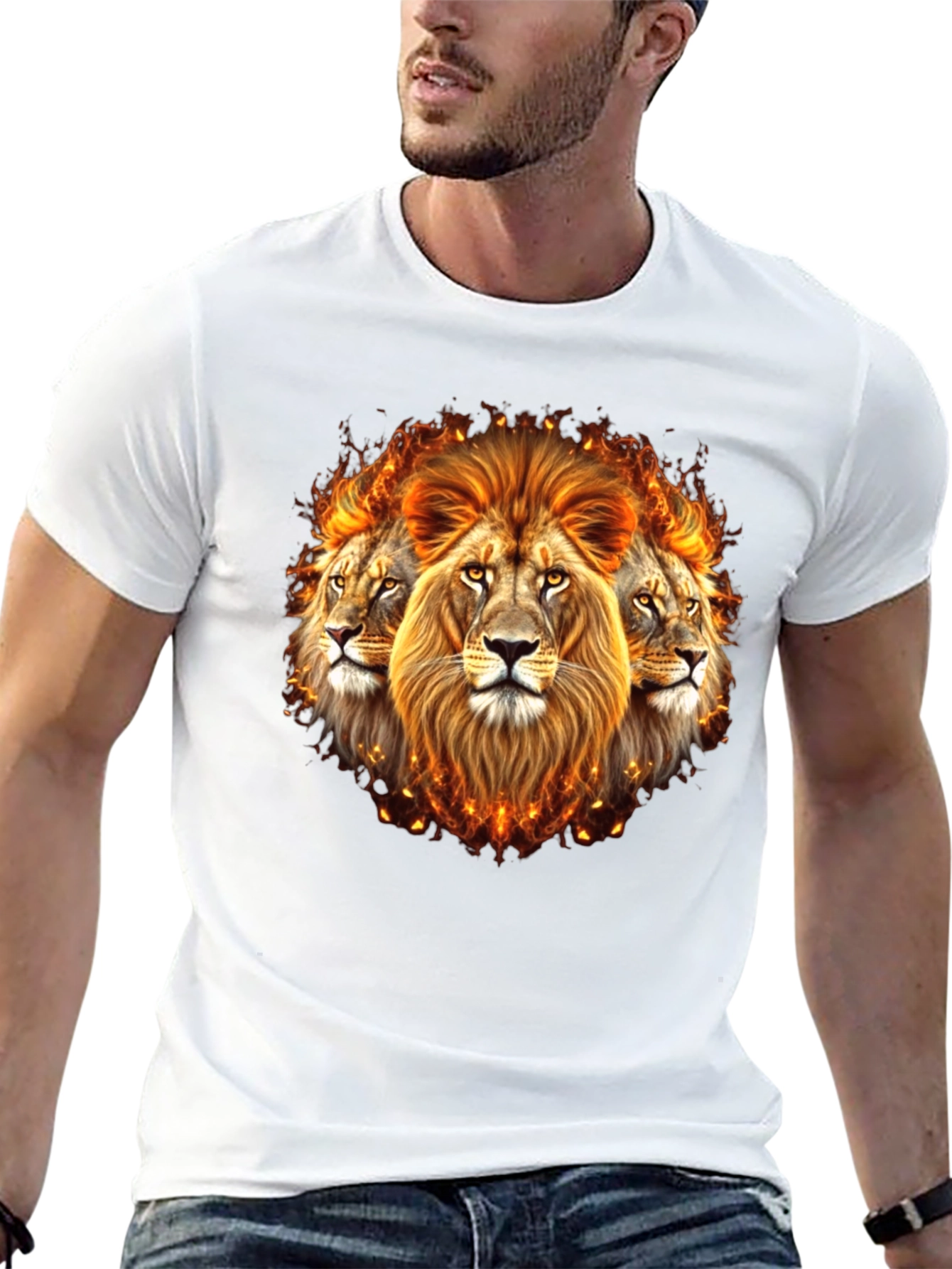 Fiery Lion Head Graphic Tee - Bold Black Shirt