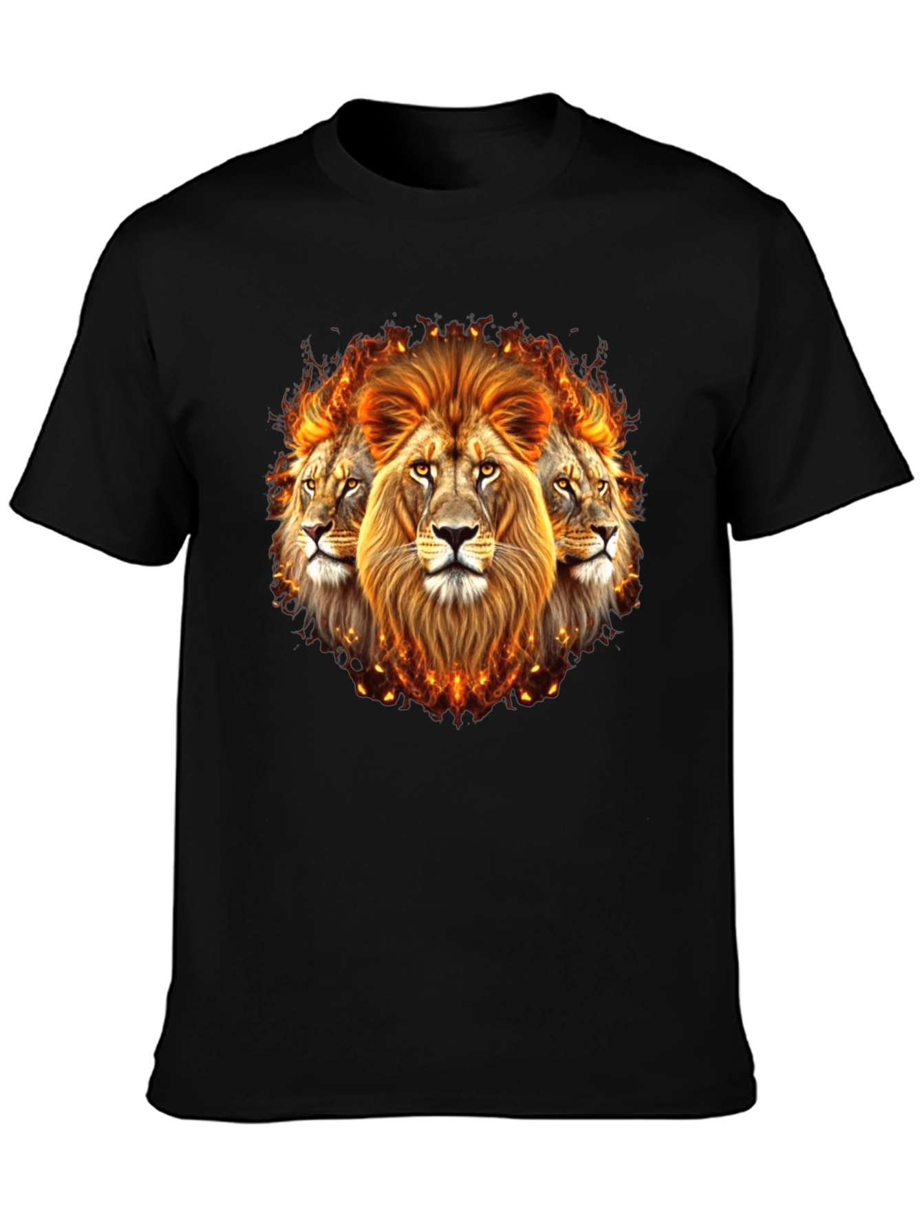 Fiery Lion Head Graphic Tee - Bold Black Shirt