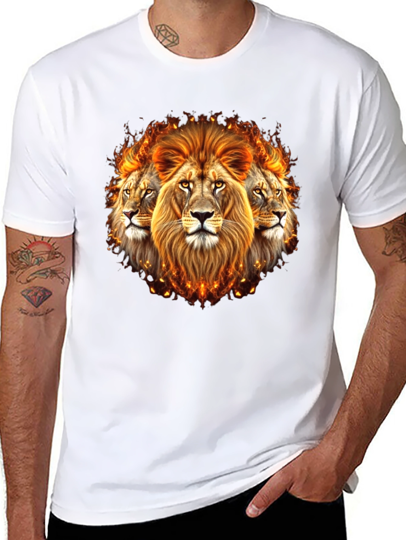 Fiery Lion Head Graphic Tee - Bold Black Shirt
