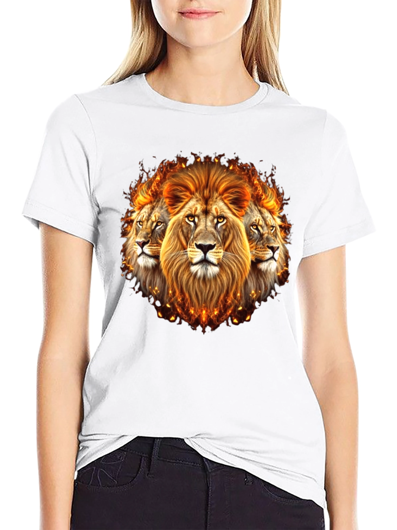 Fiery Lion Head Graphic Tee - Bold Black Shirt
