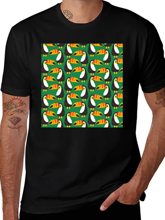 Fun Toucan Pattern Black T-Shirt