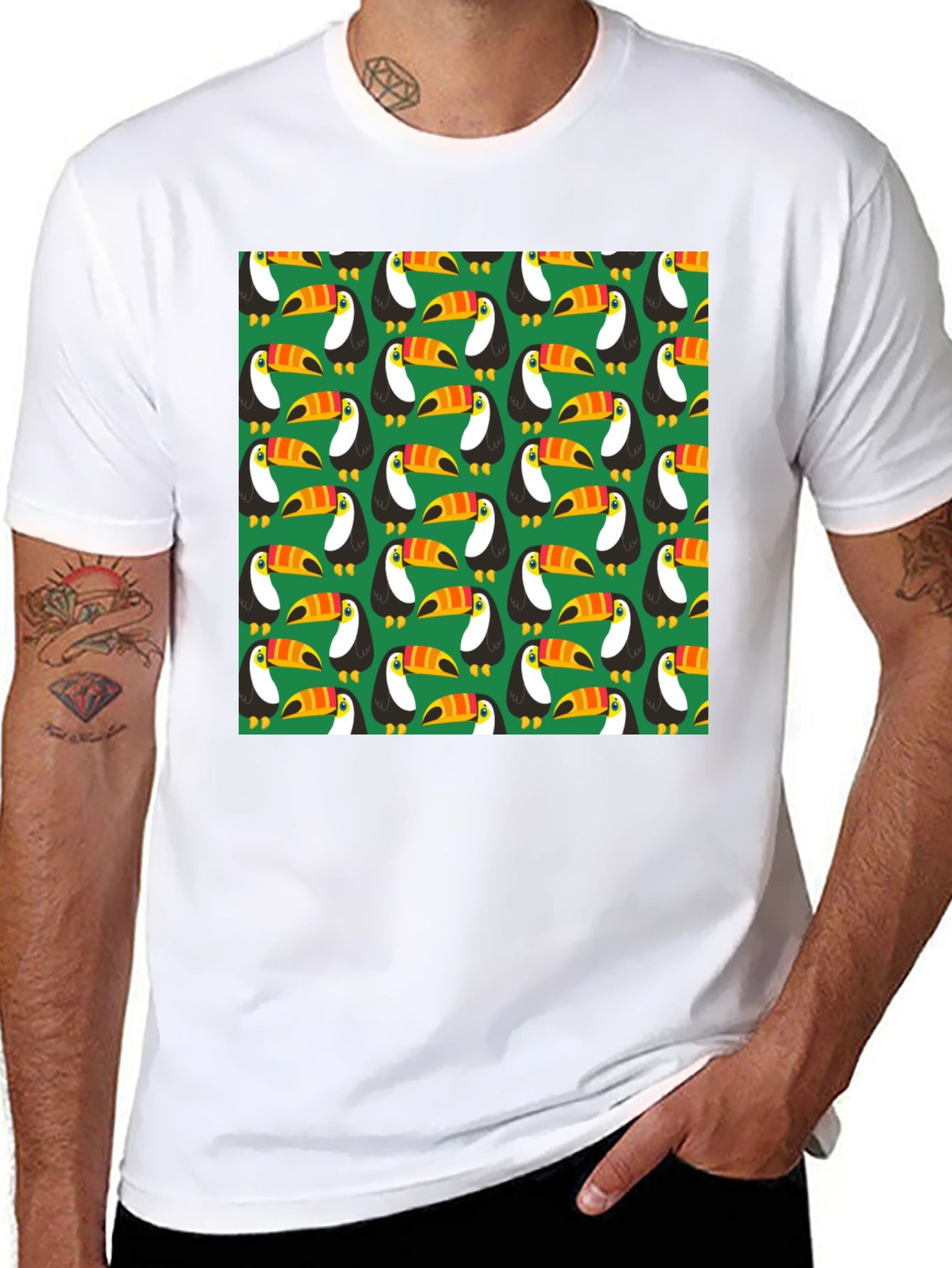 Fun Toucan Pattern Black T-Shirt