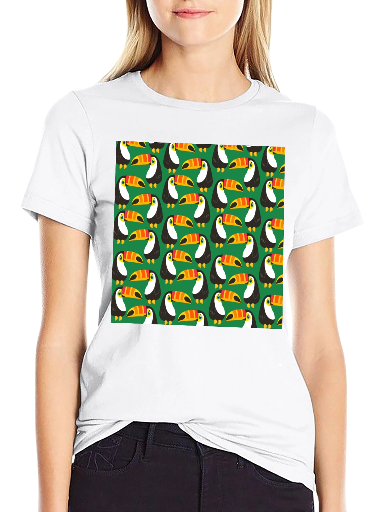 Fun Toucan Pattern Black T-Shirt