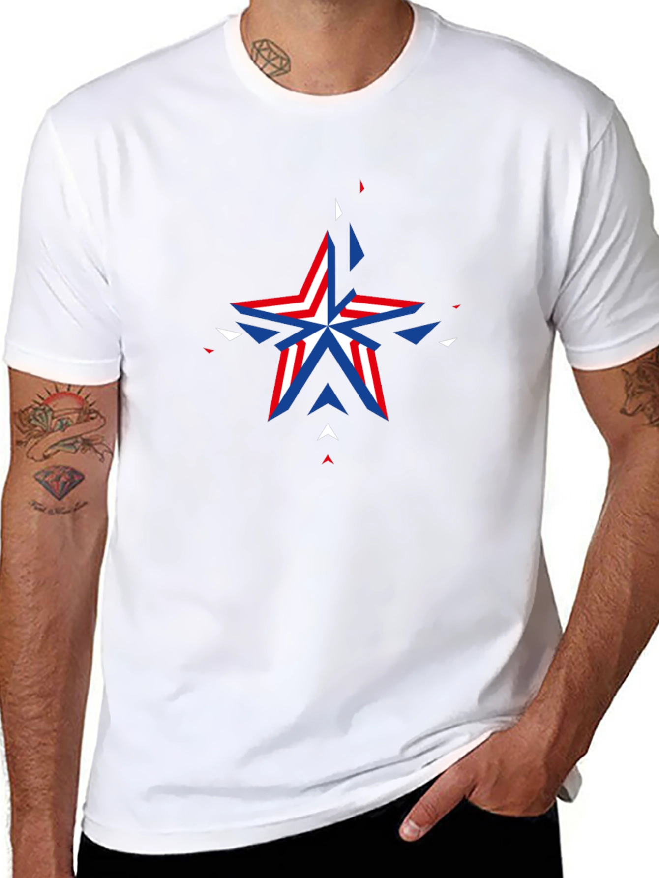 Geometric Patriotic Star Graphic Black T-Shirt