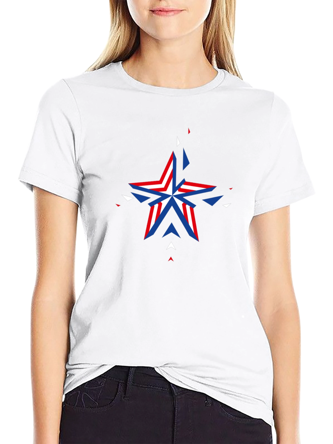 Geometric Patriotic Star Graphic Black T-Shirt