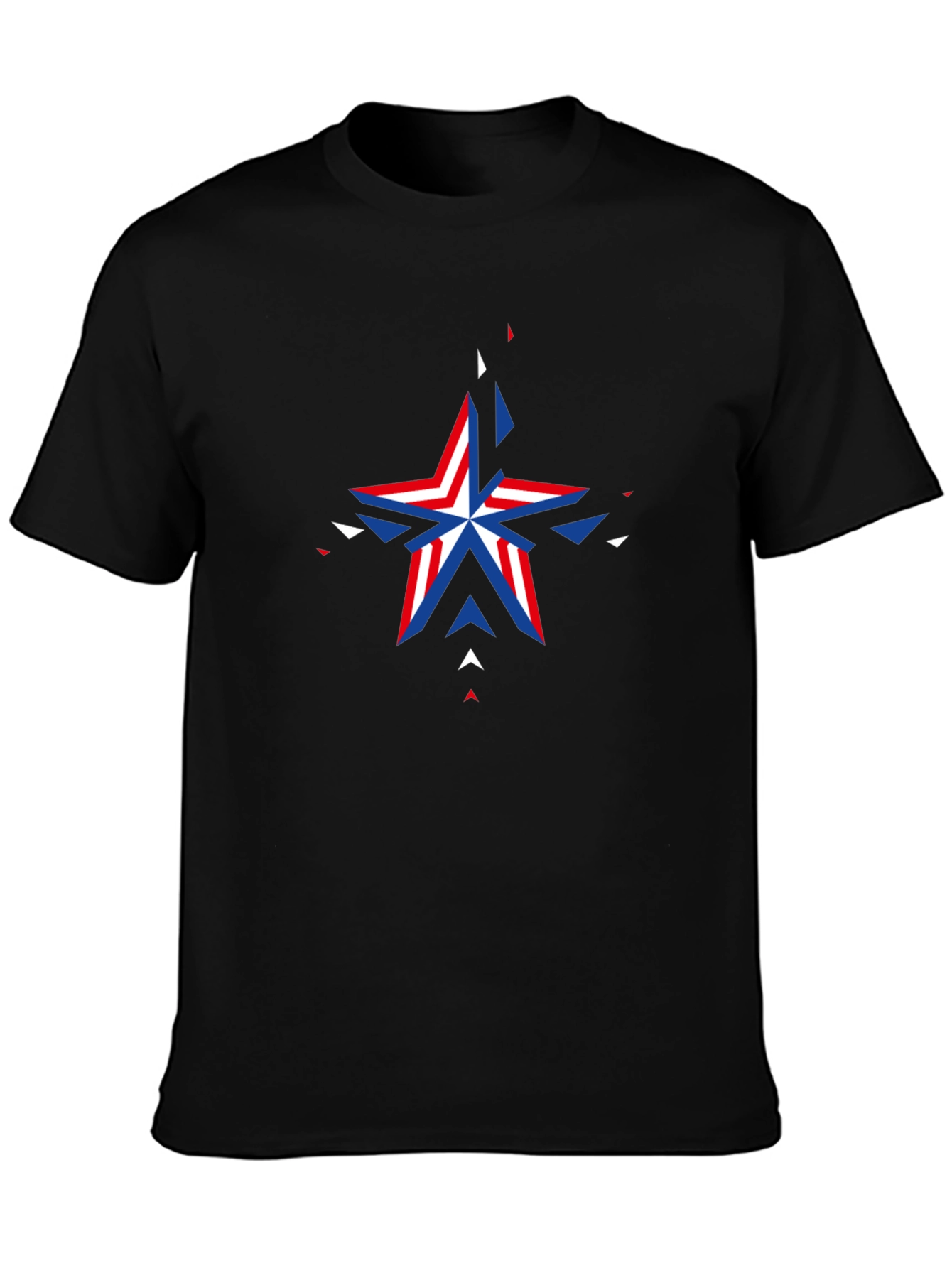 Geometric Patriotic Star Graphic Black T-Shirt