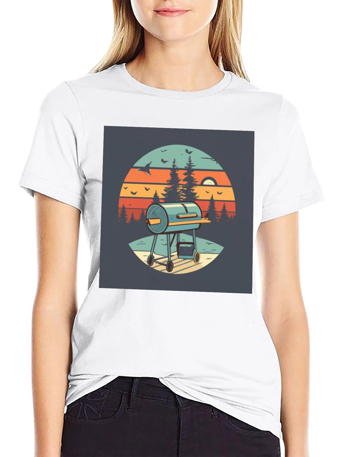 Retro BBQ Grill Sunset Graphic Tee