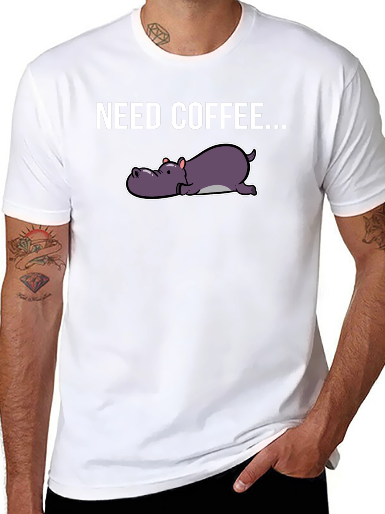 Need Coffee Hippo Graphic Tee - Black T-Shirt