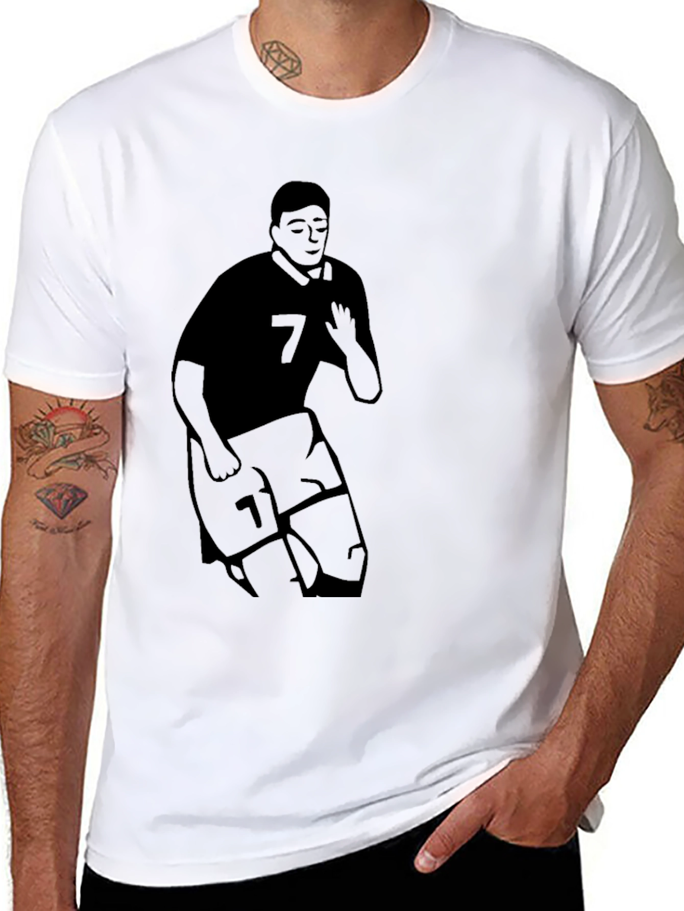 Mens Black Graphic T-Shirt - Soccer Player #7