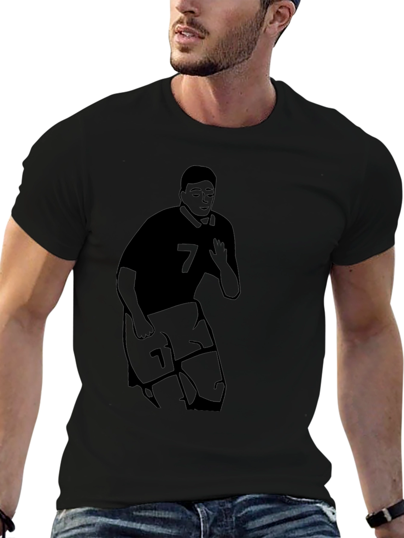 Mens Black Graphic T-Shirt - Soccer Player #7