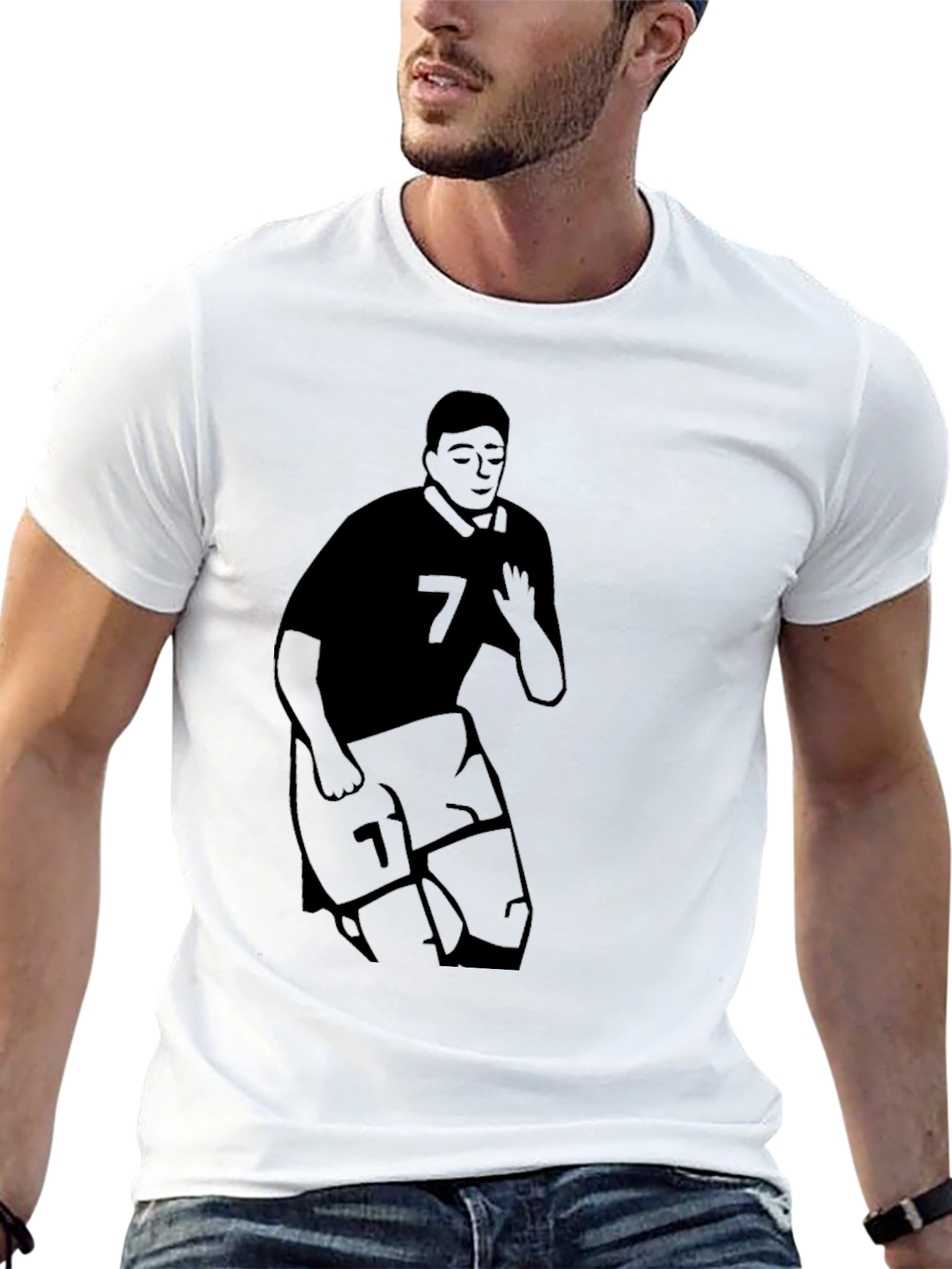 Mens Black Graphic T-Shirt - Soccer Player #7
