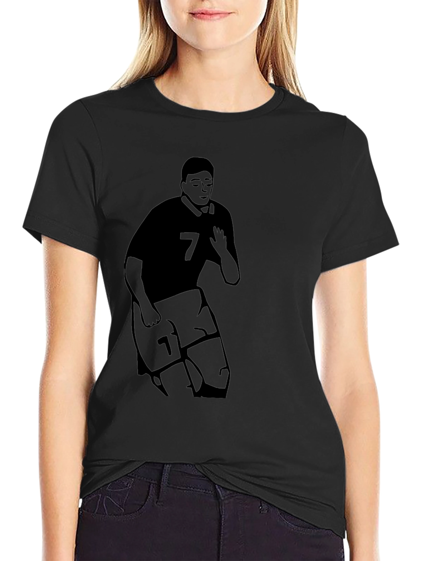 Mens Black Graphic T-Shirt - Soccer Player #7