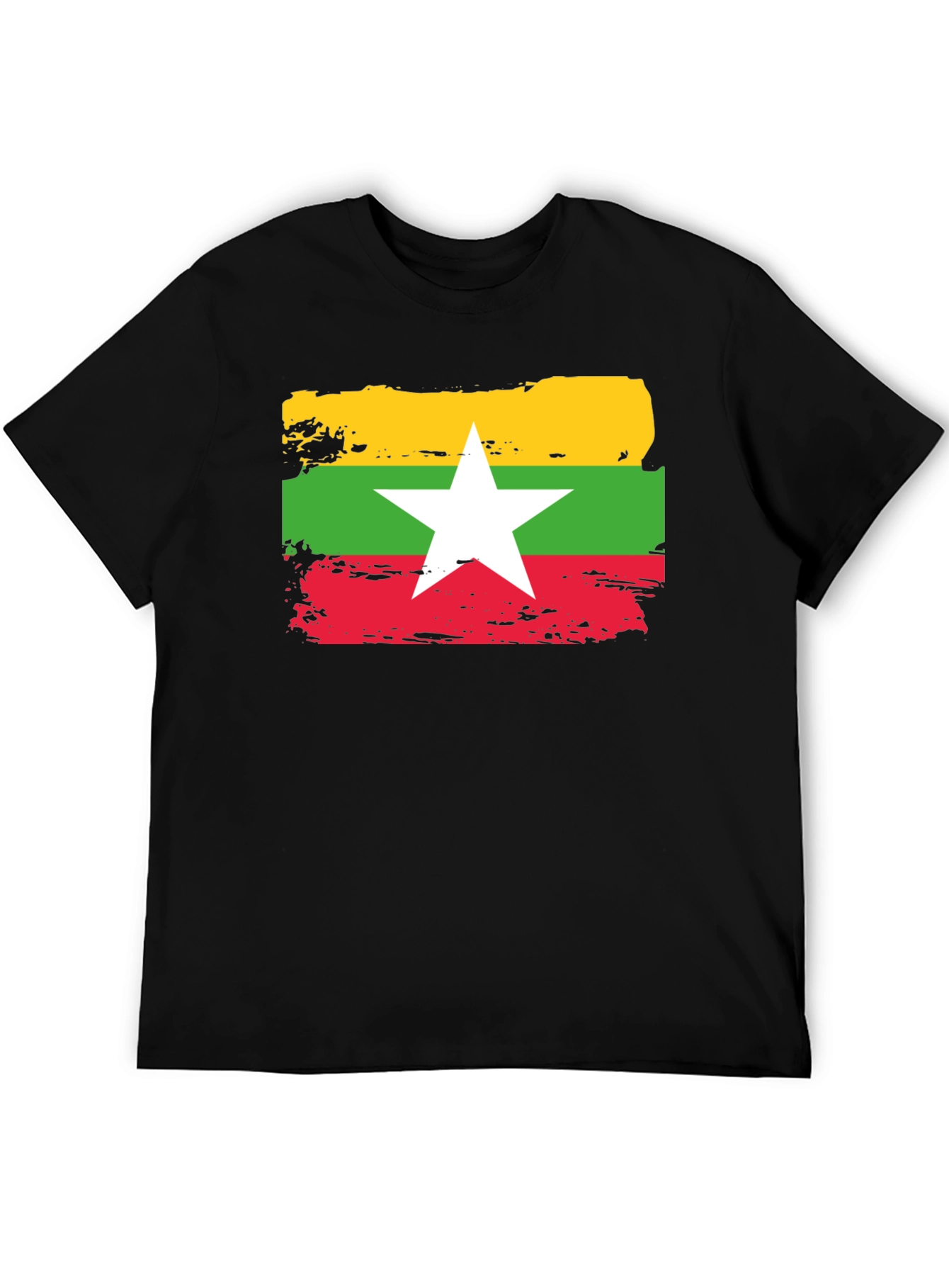 Myanmar Flag T-Shirt - Distressed Style