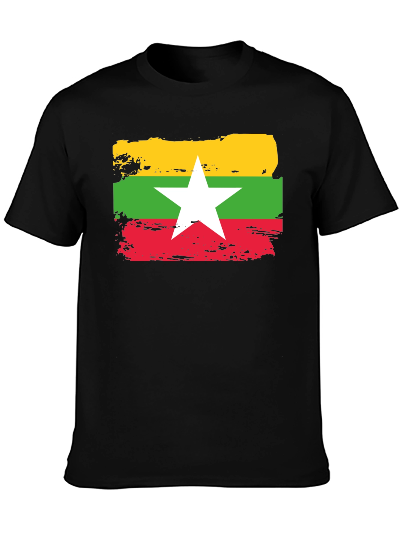 Myanmar Flag T-Shirt - Distressed Style
