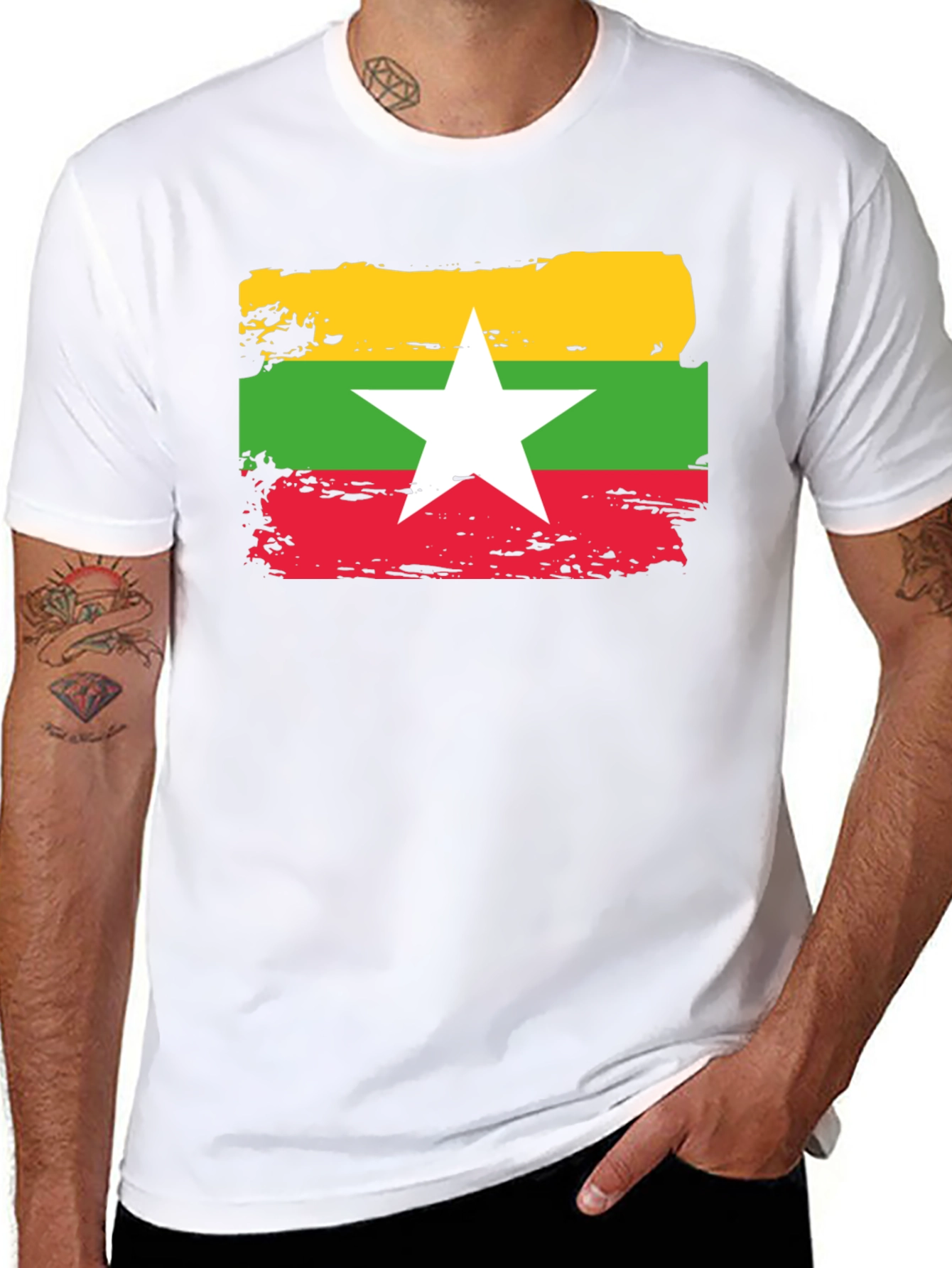 Myanmar Flag T-Shirt - Distressed Style