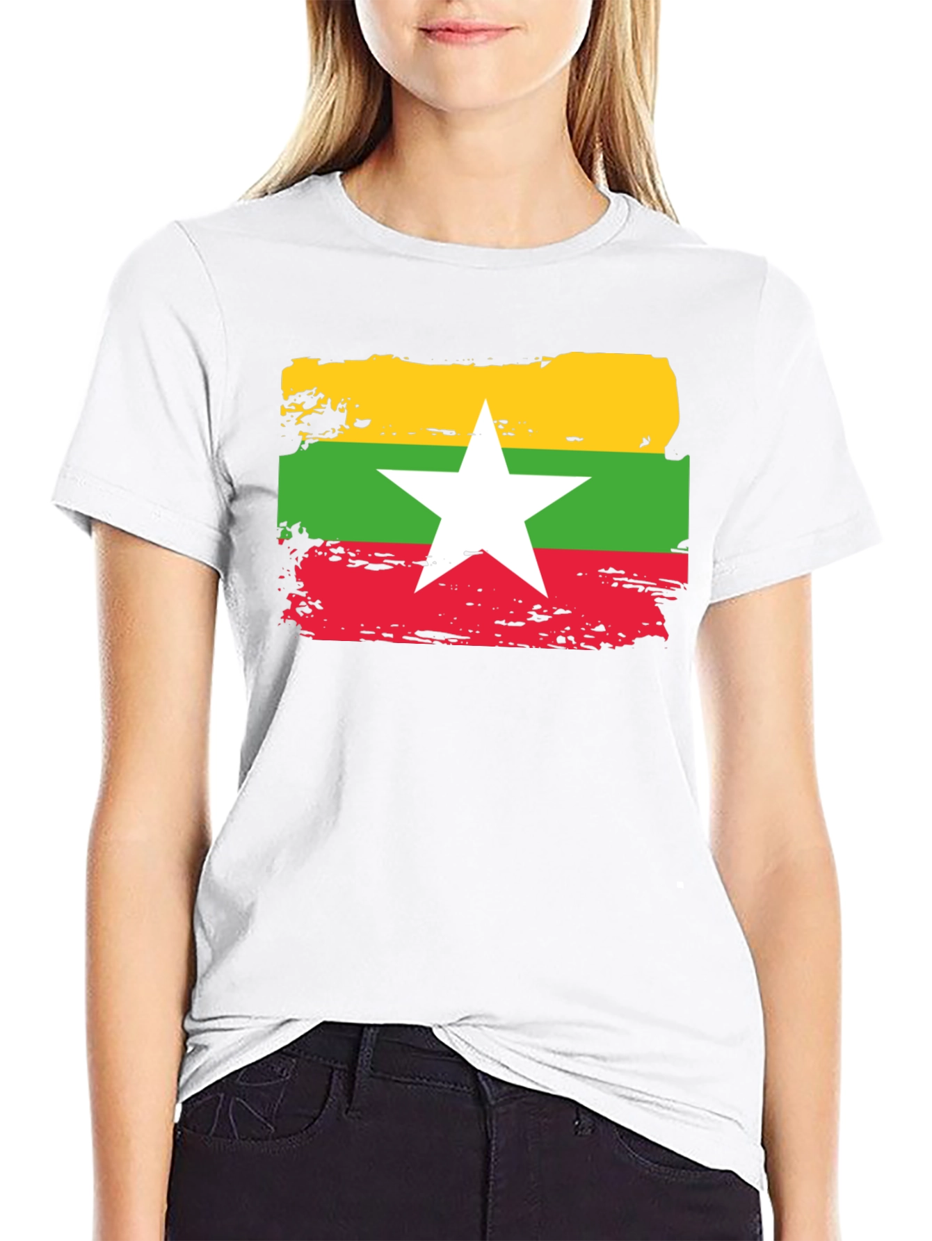 Myanmar Flag T-Shirt - Distressed Style