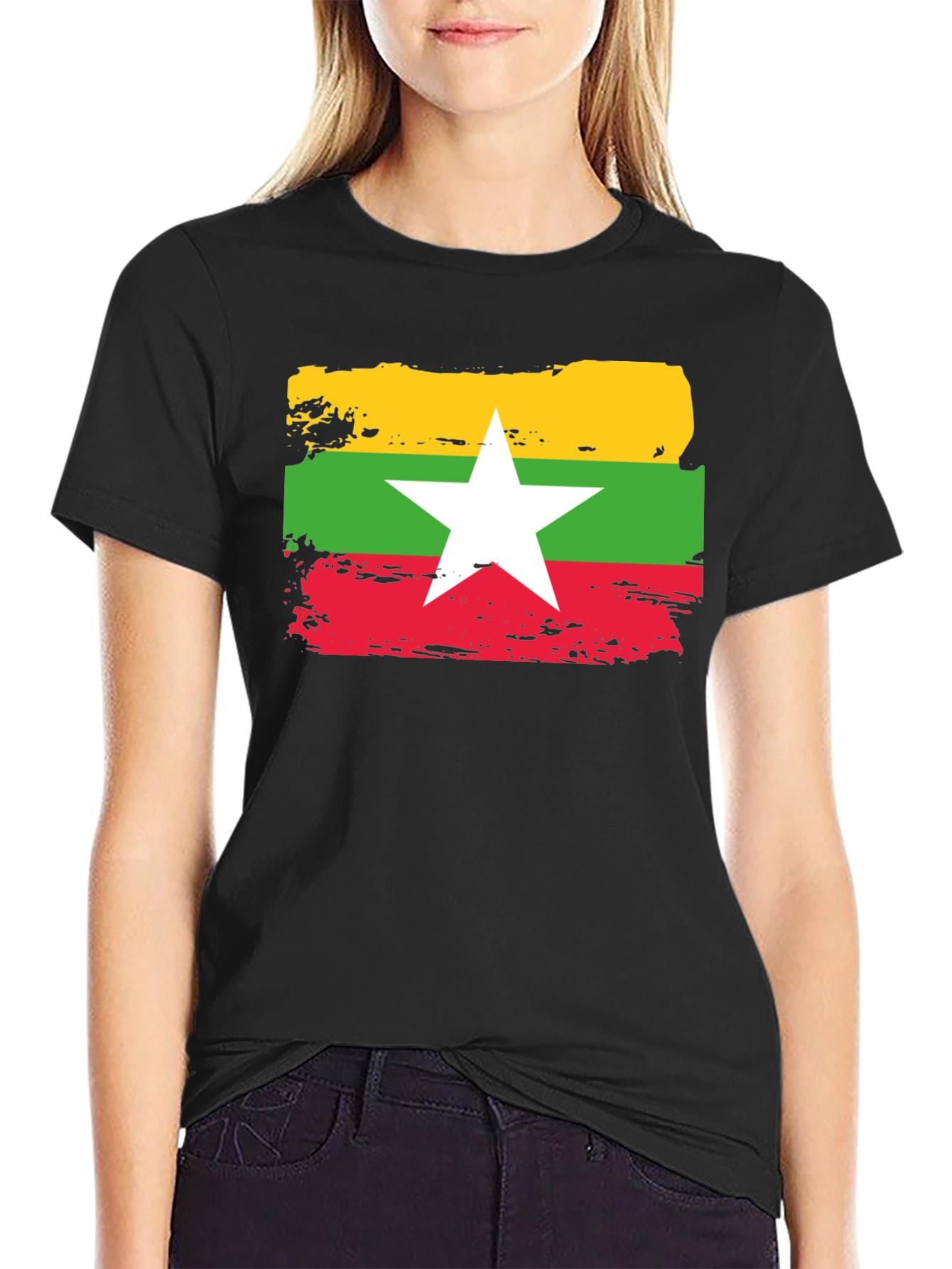 Myanmar Flag T-Shirt - Distressed Style
