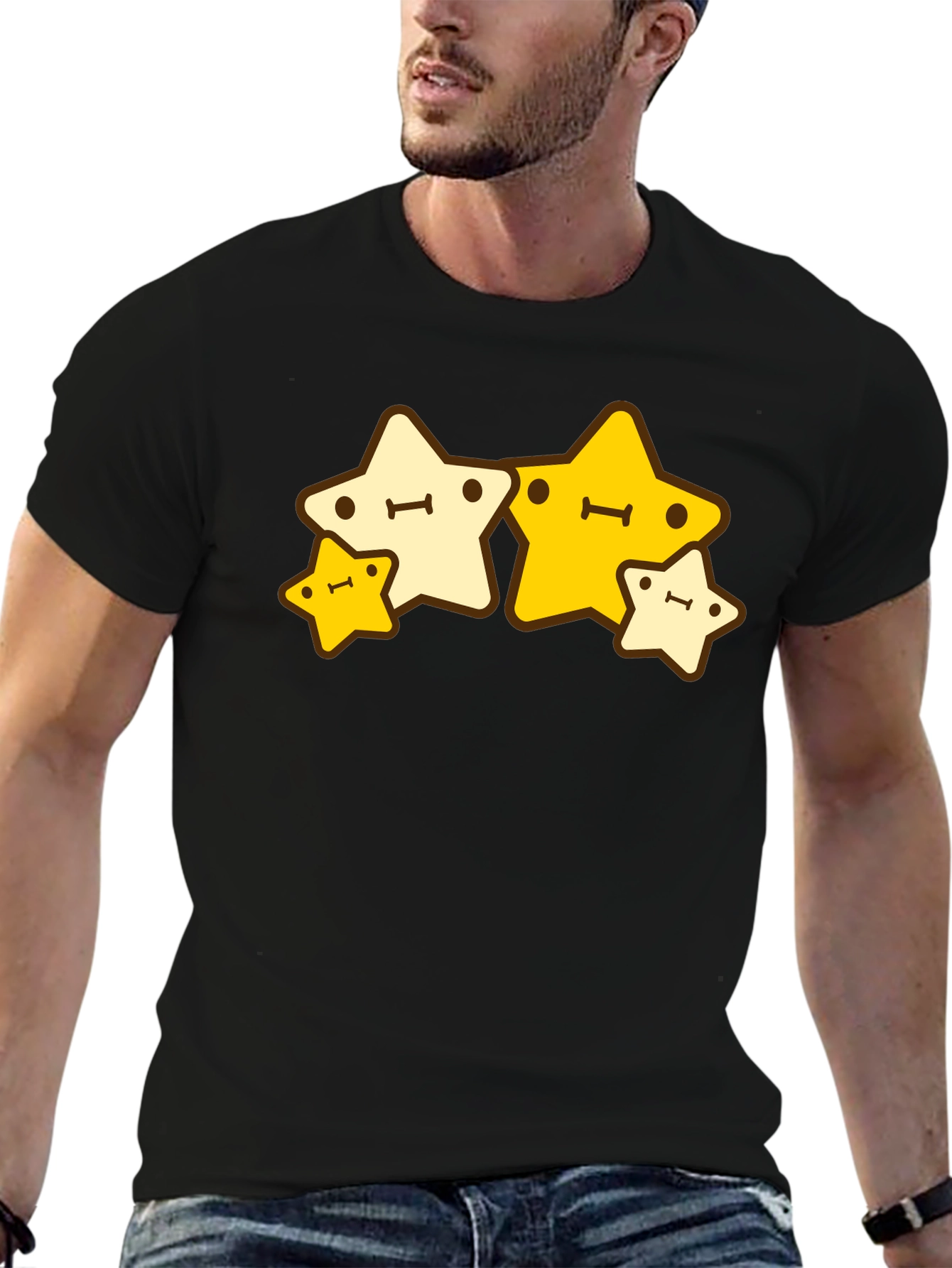 Cute Kawaii Starry Family Black T-Shirt