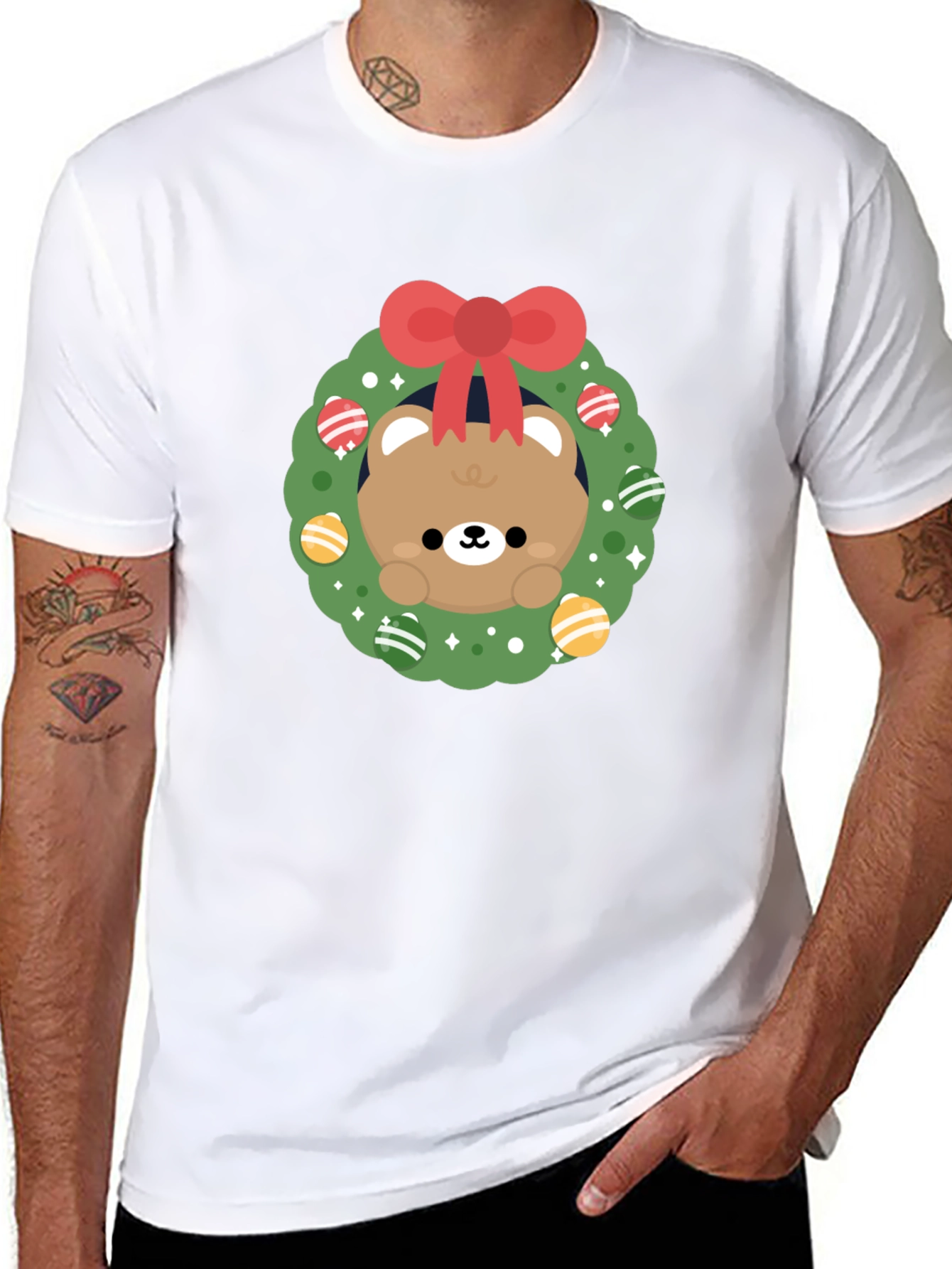 Festive Bear Wreath Graphic Tee