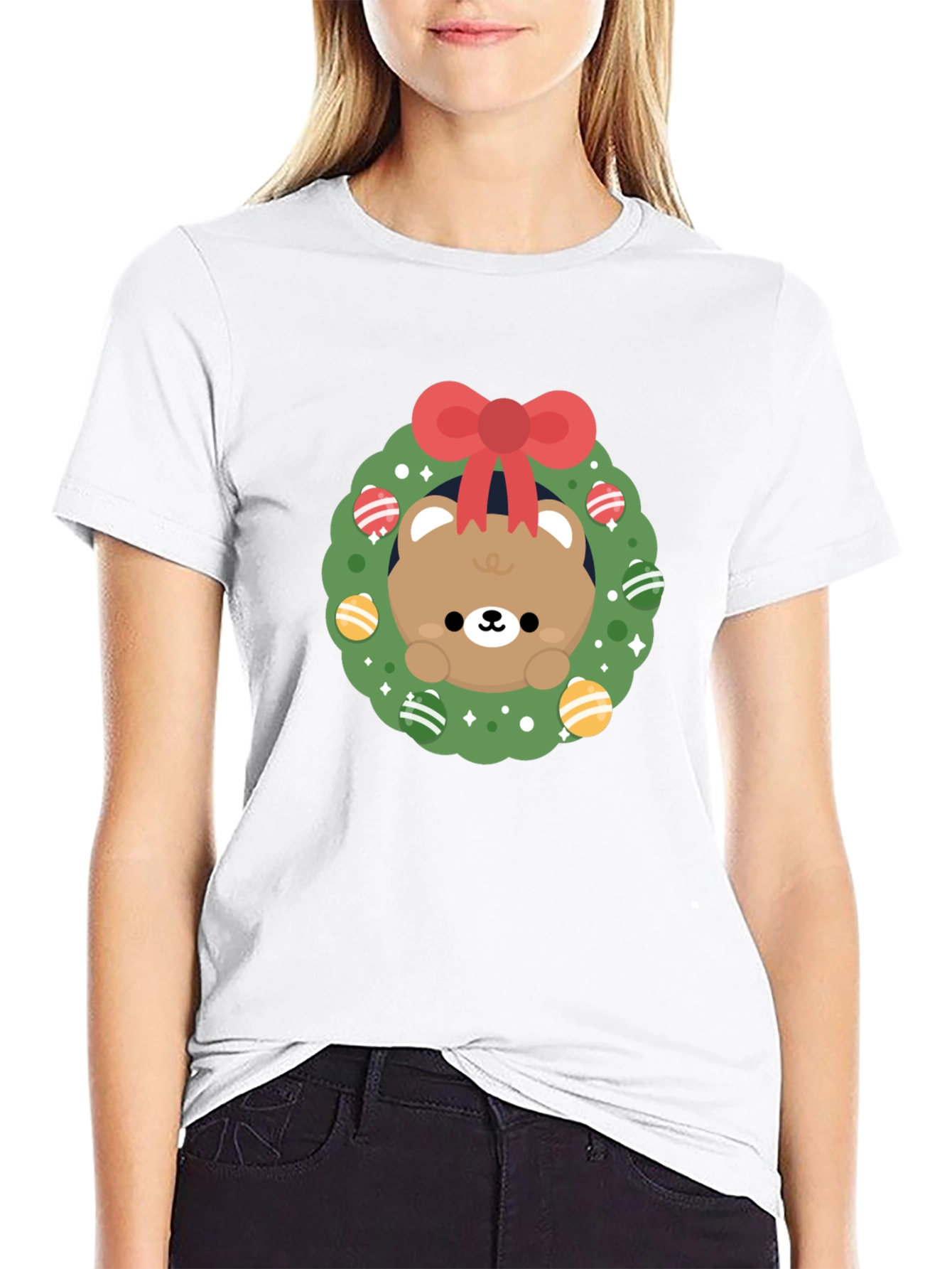 Festive Bear Wreath Graphic Tee