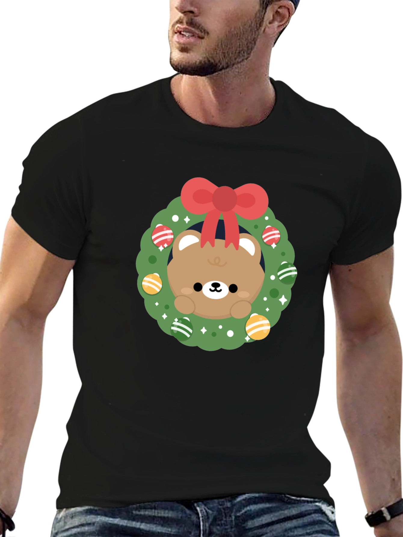 Festive Bear Wreath Graphic Tee