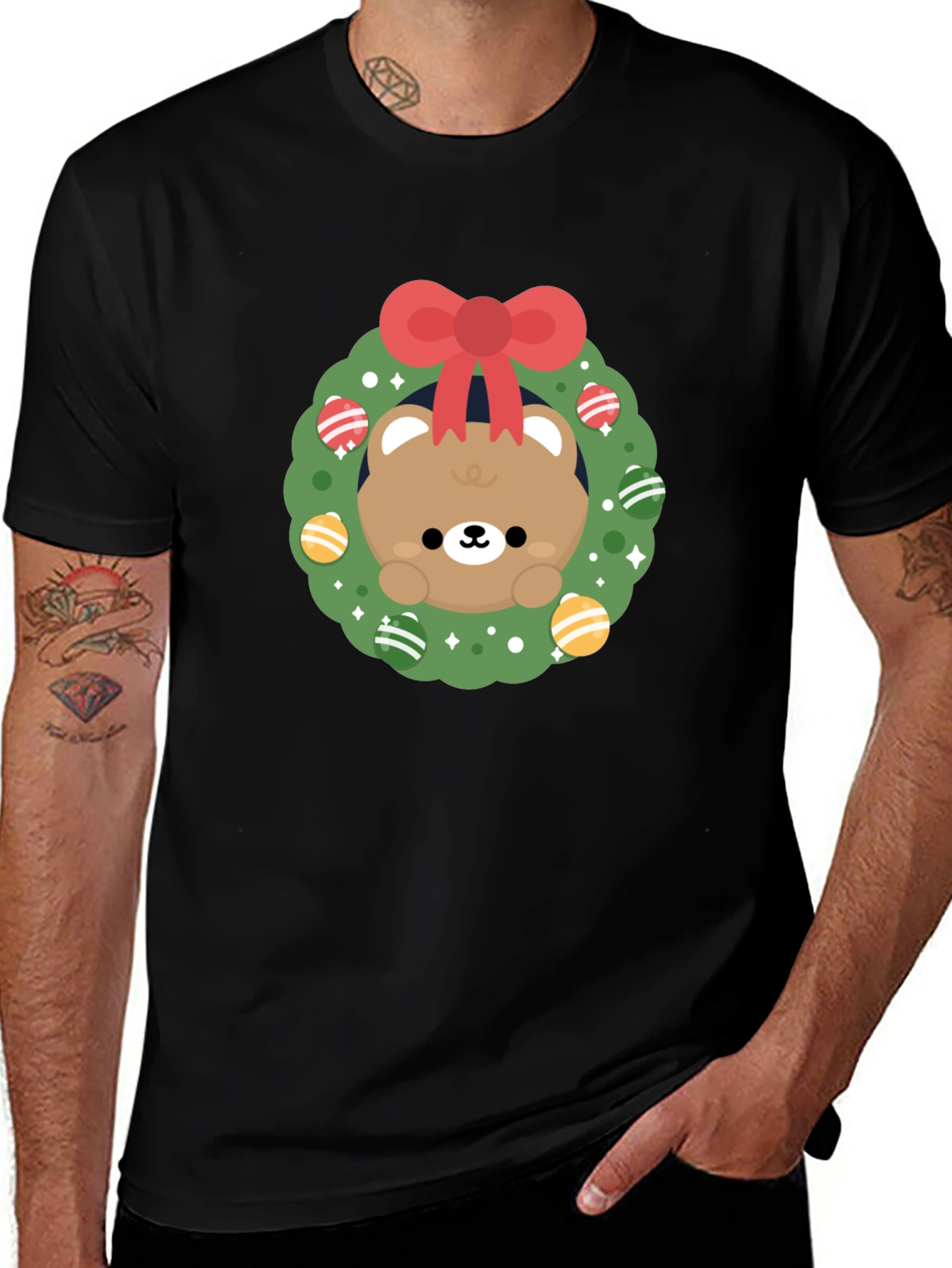 Festive Bear Wreath Graphic Tee