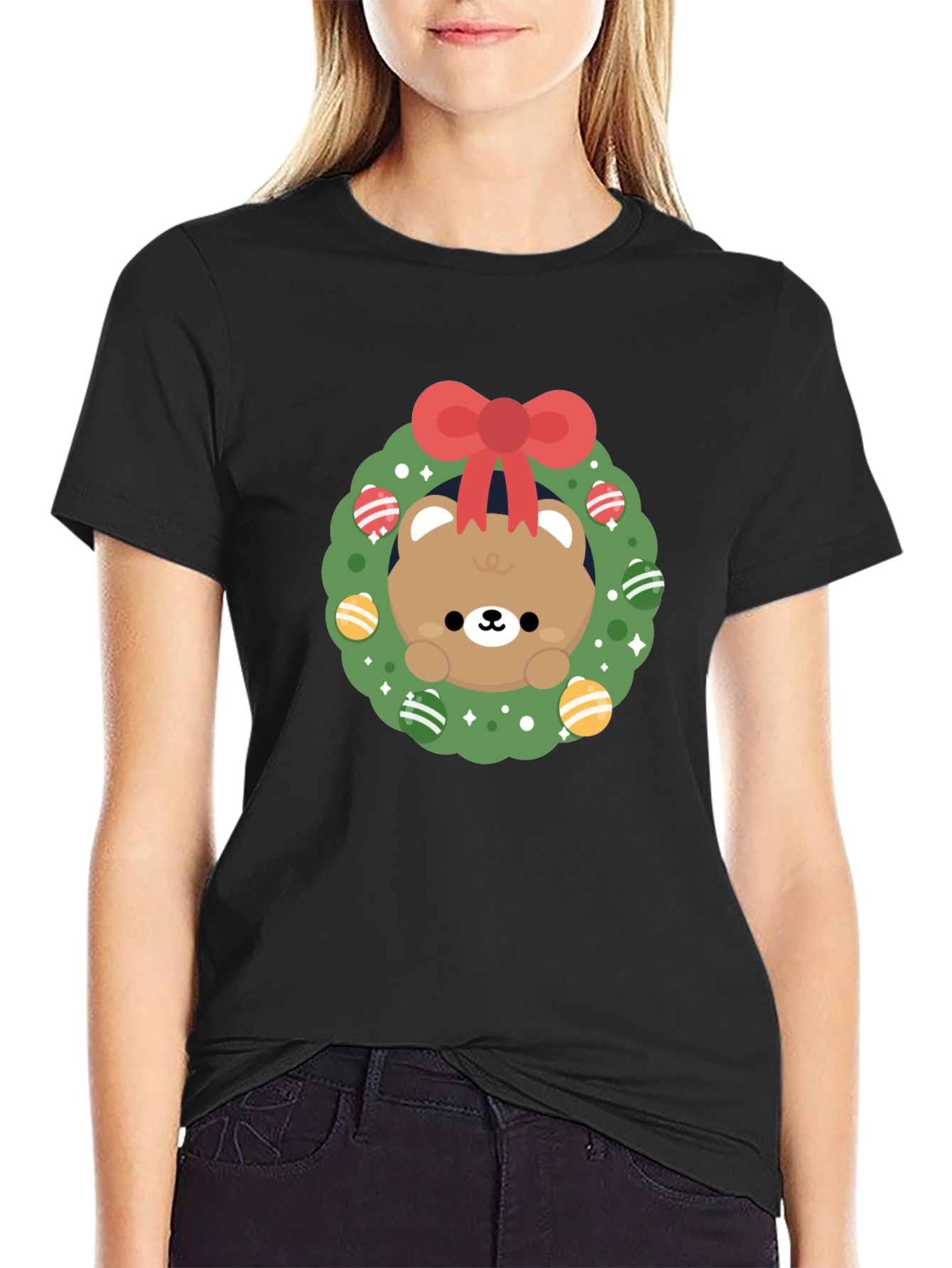 Festive Bear Wreath Graphic Tee