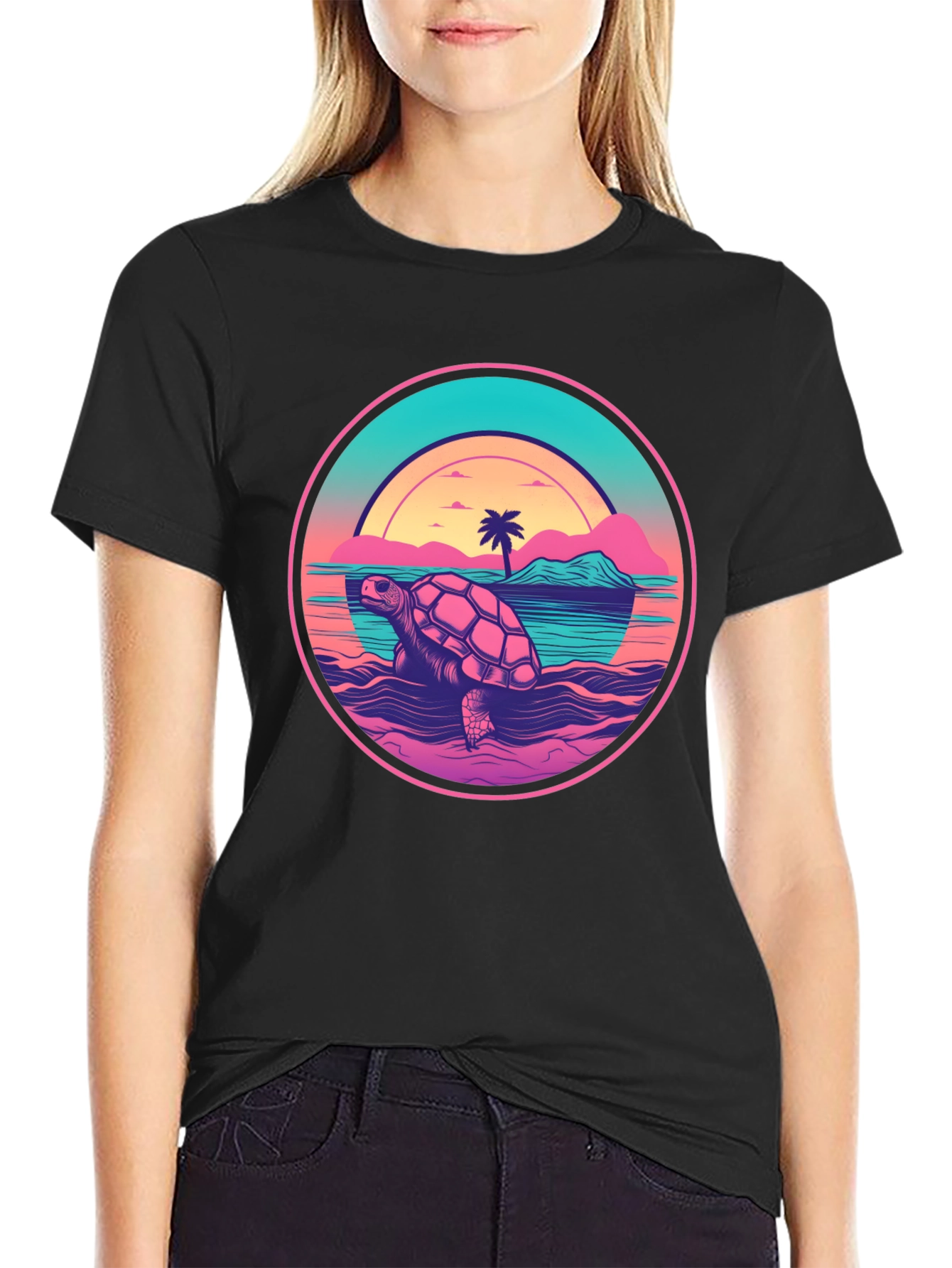 Retro Turtle Sunset Graphic Tee