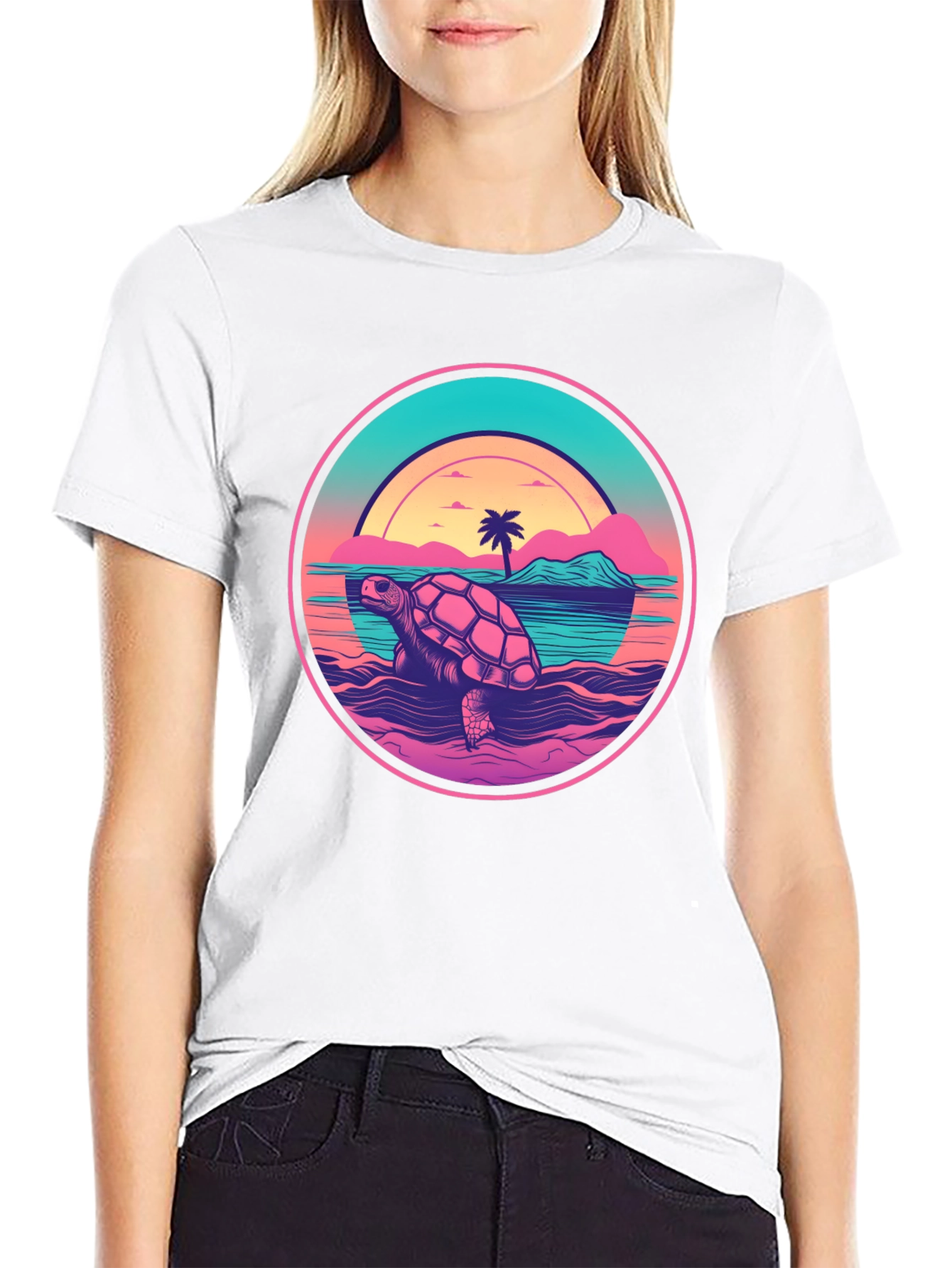 Retro Turtle Sunset Graphic Tee
