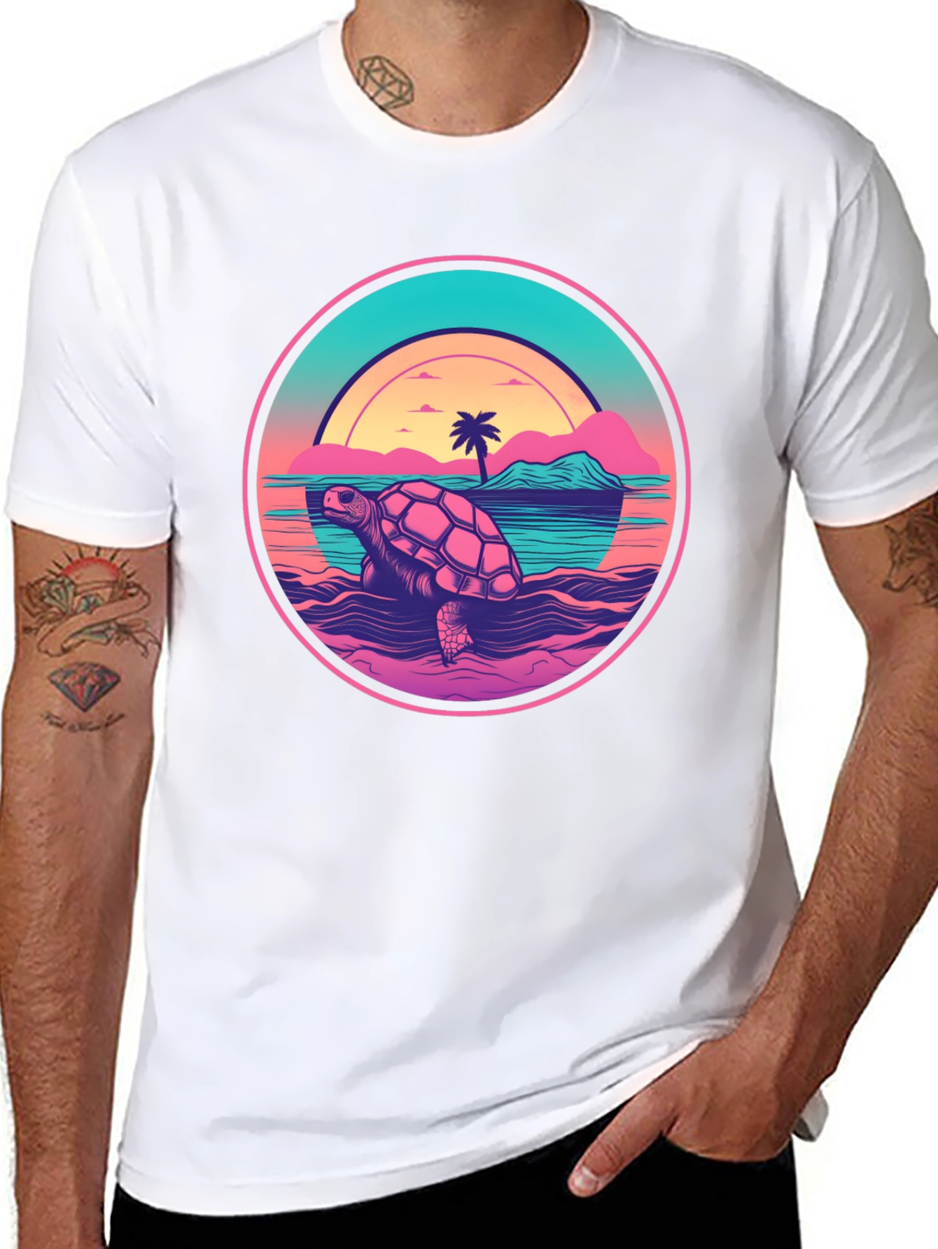 Retro Turtle Sunset Graphic Tee