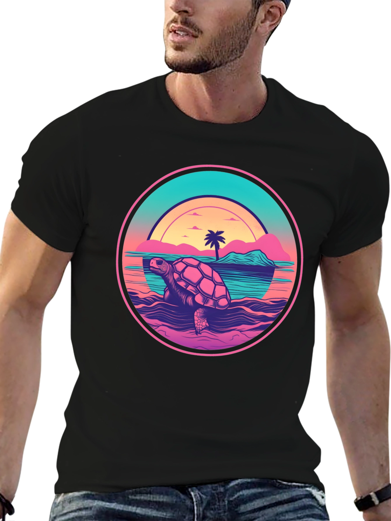 Retro Turtle Sunset Graphic Tee