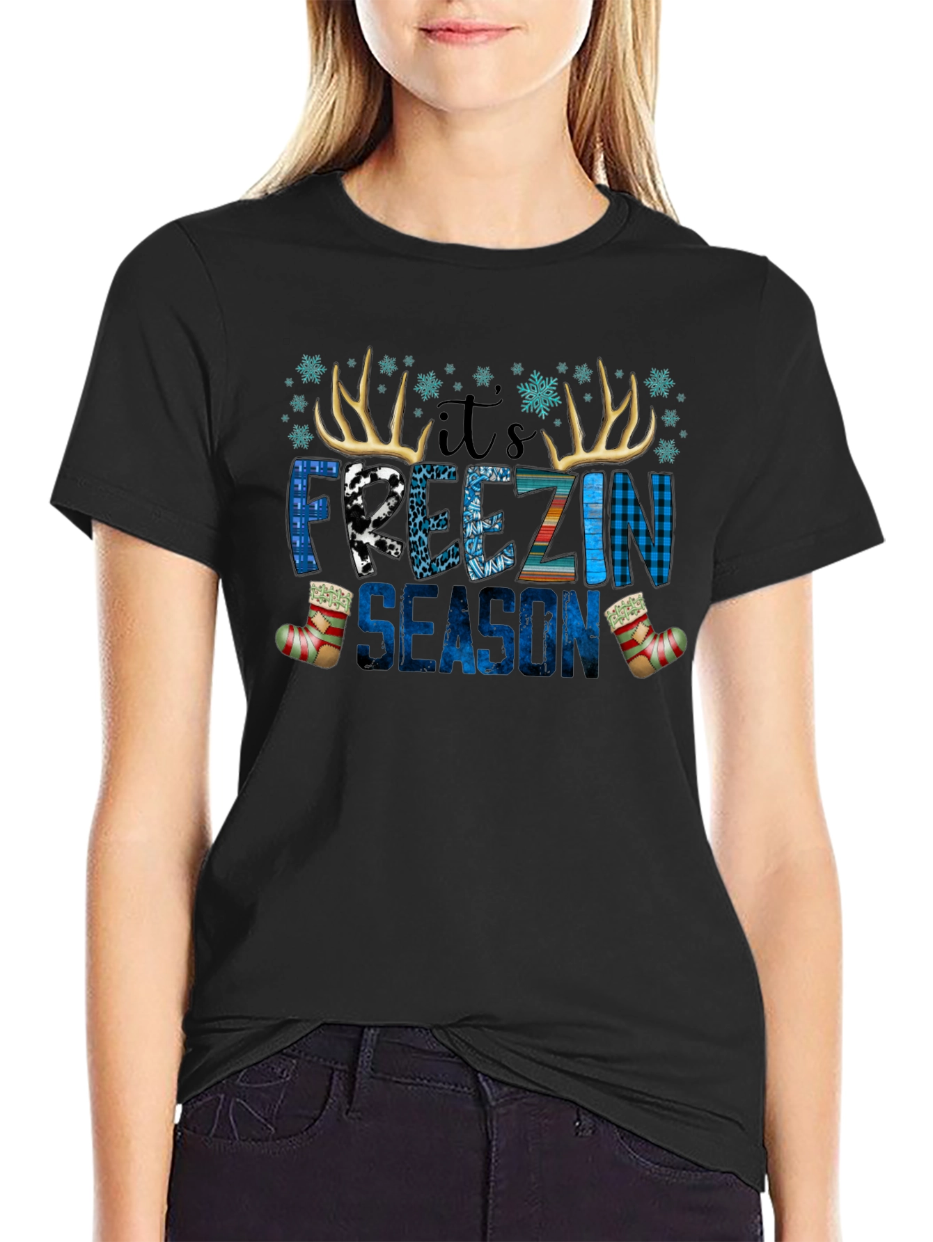 Its Freezin Season Black Graphic Tee