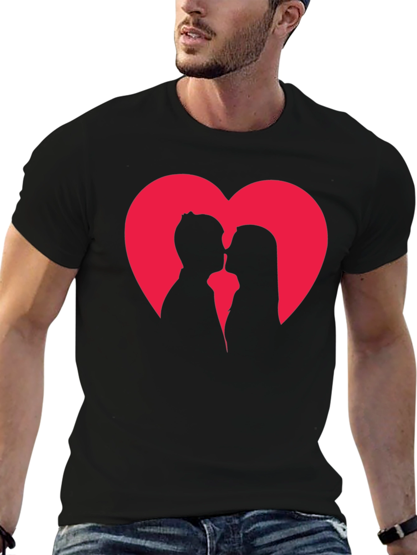 Romantic Couple Heart T-Shirt - Stylish Black Tee