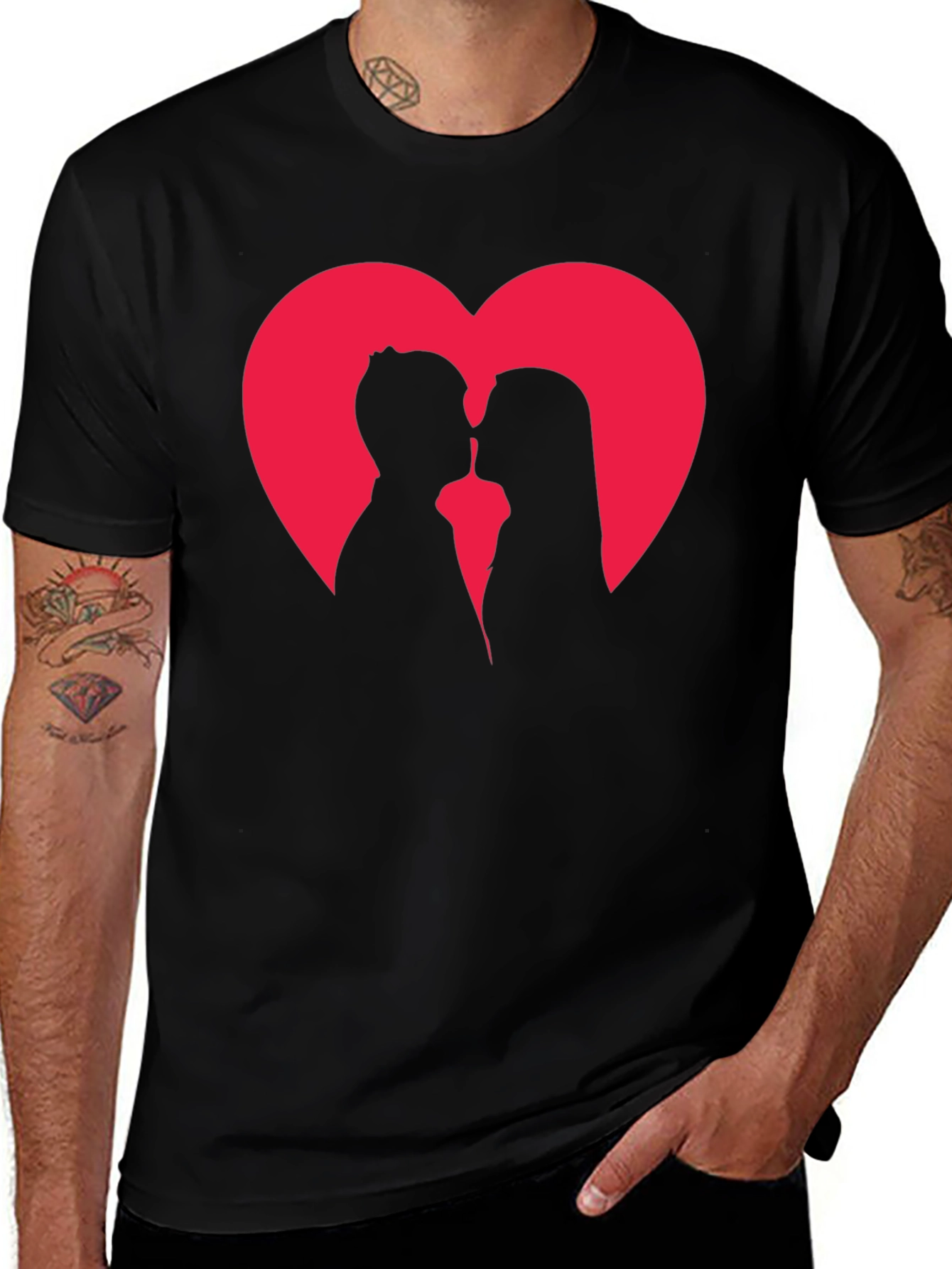 Romantic Couple Heart T-Shirt - Stylish Black Tee