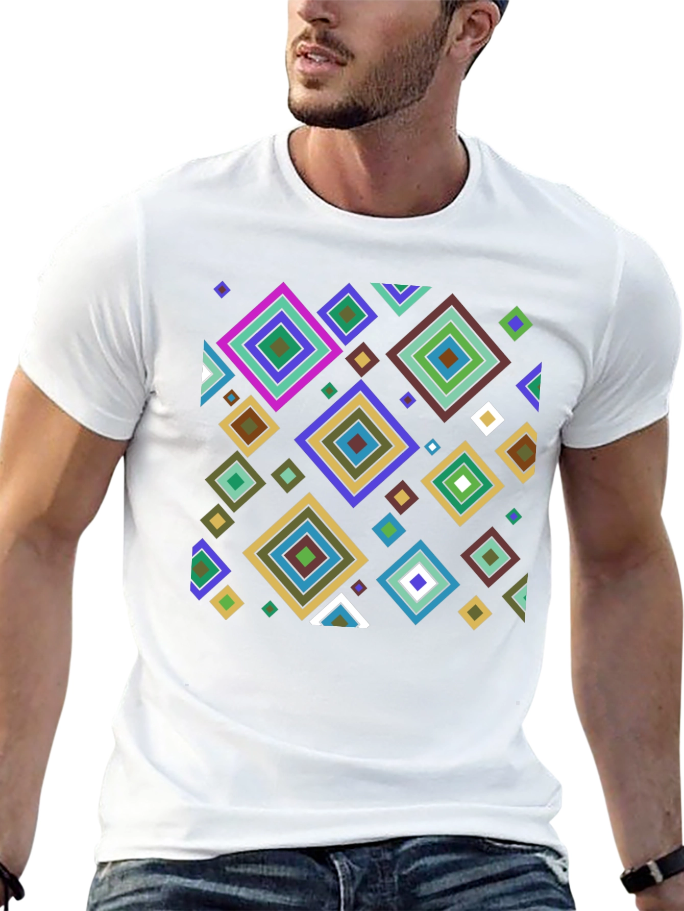 Geometric Diamond Pattern Black T-Shirt