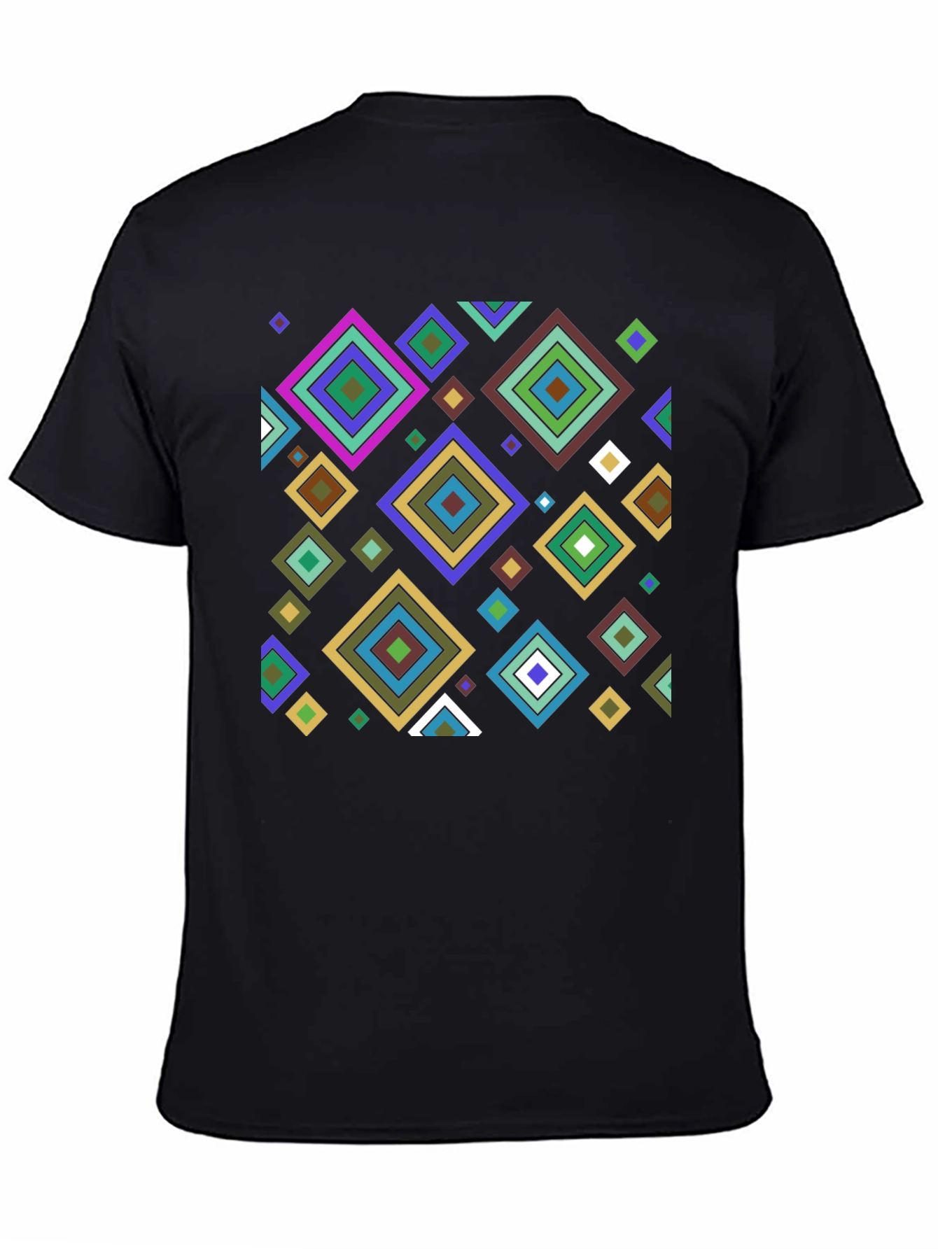 Geometric Diamond Pattern Black T-Shirt