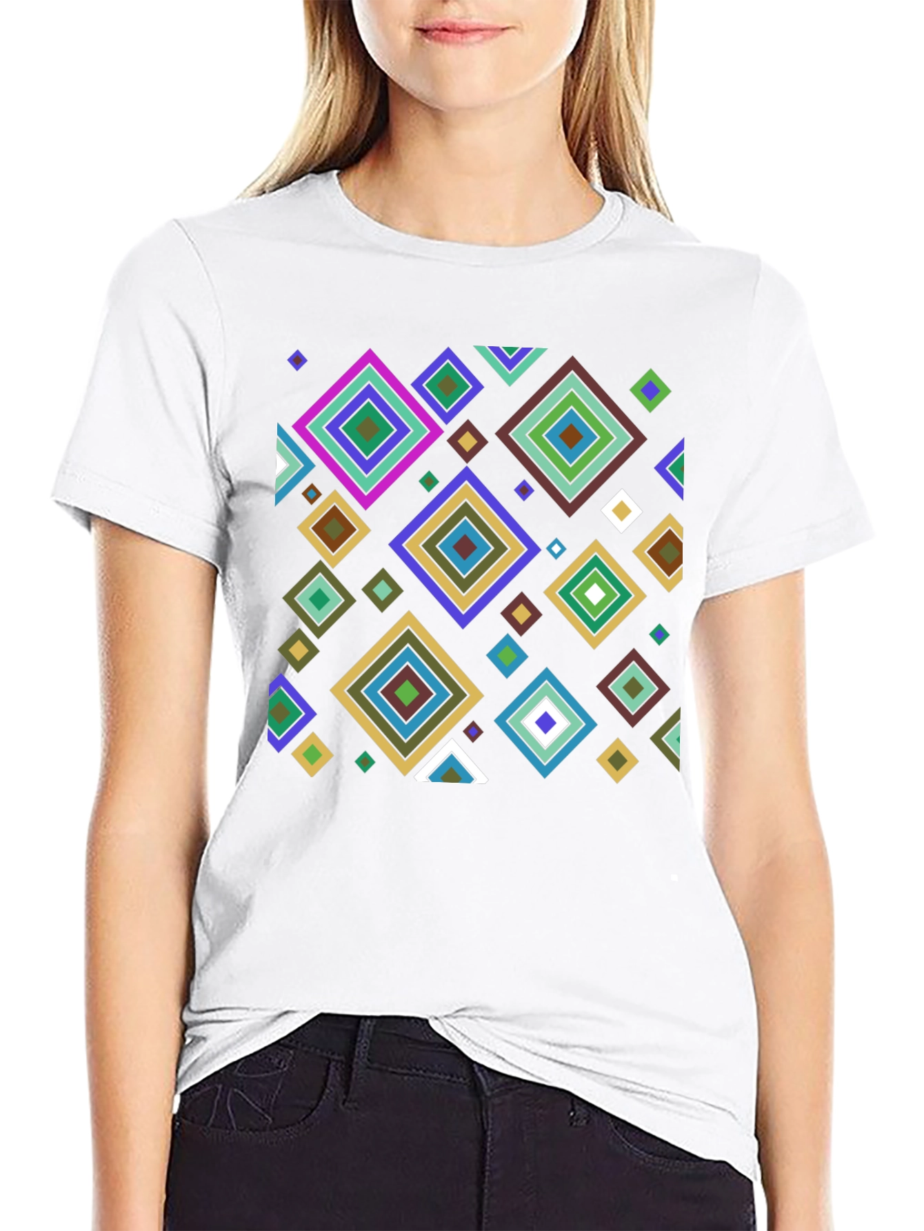 Geometric Diamond Pattern Black T-Shirt