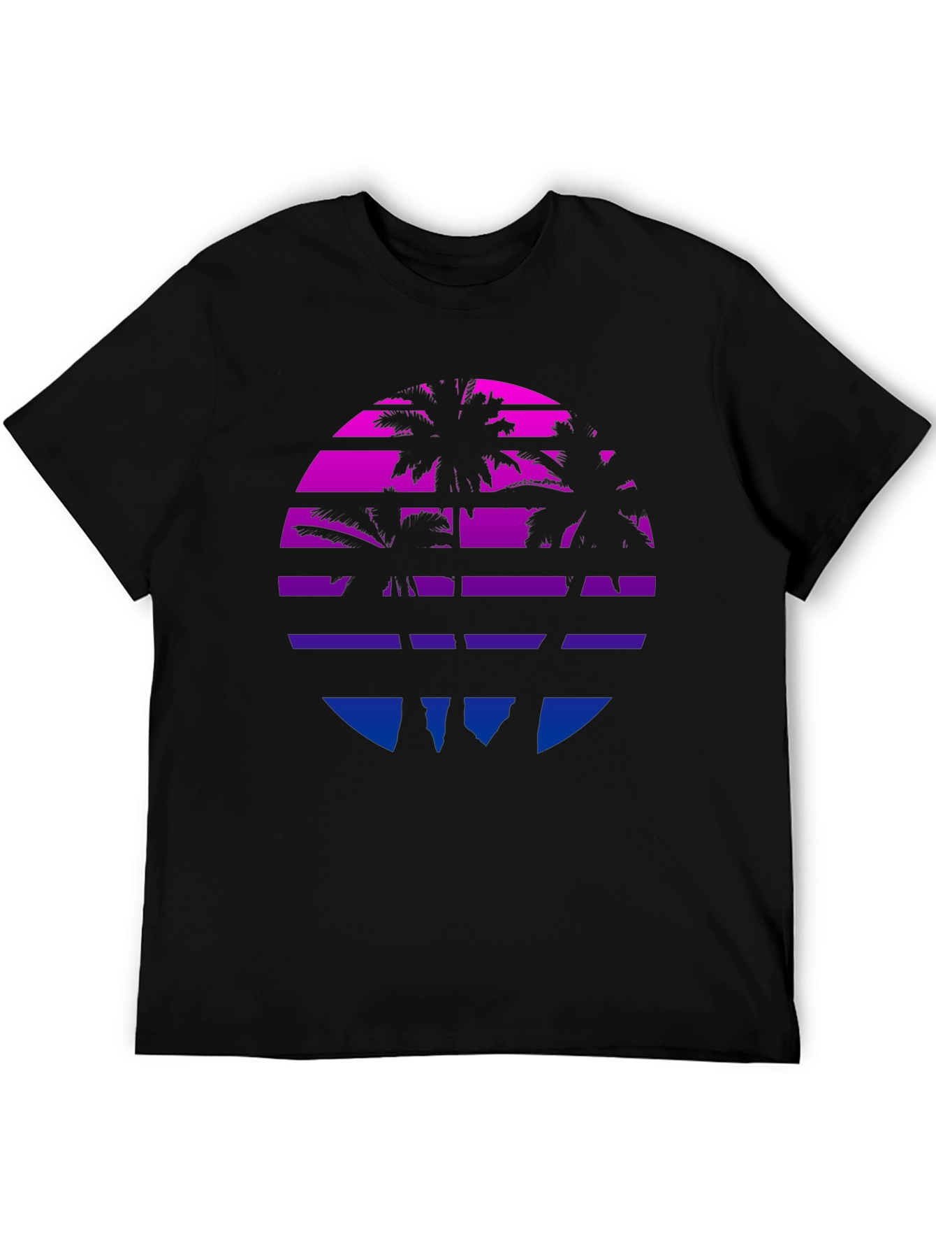 Retro Sunset Palm Tree Graphic Tee - Black