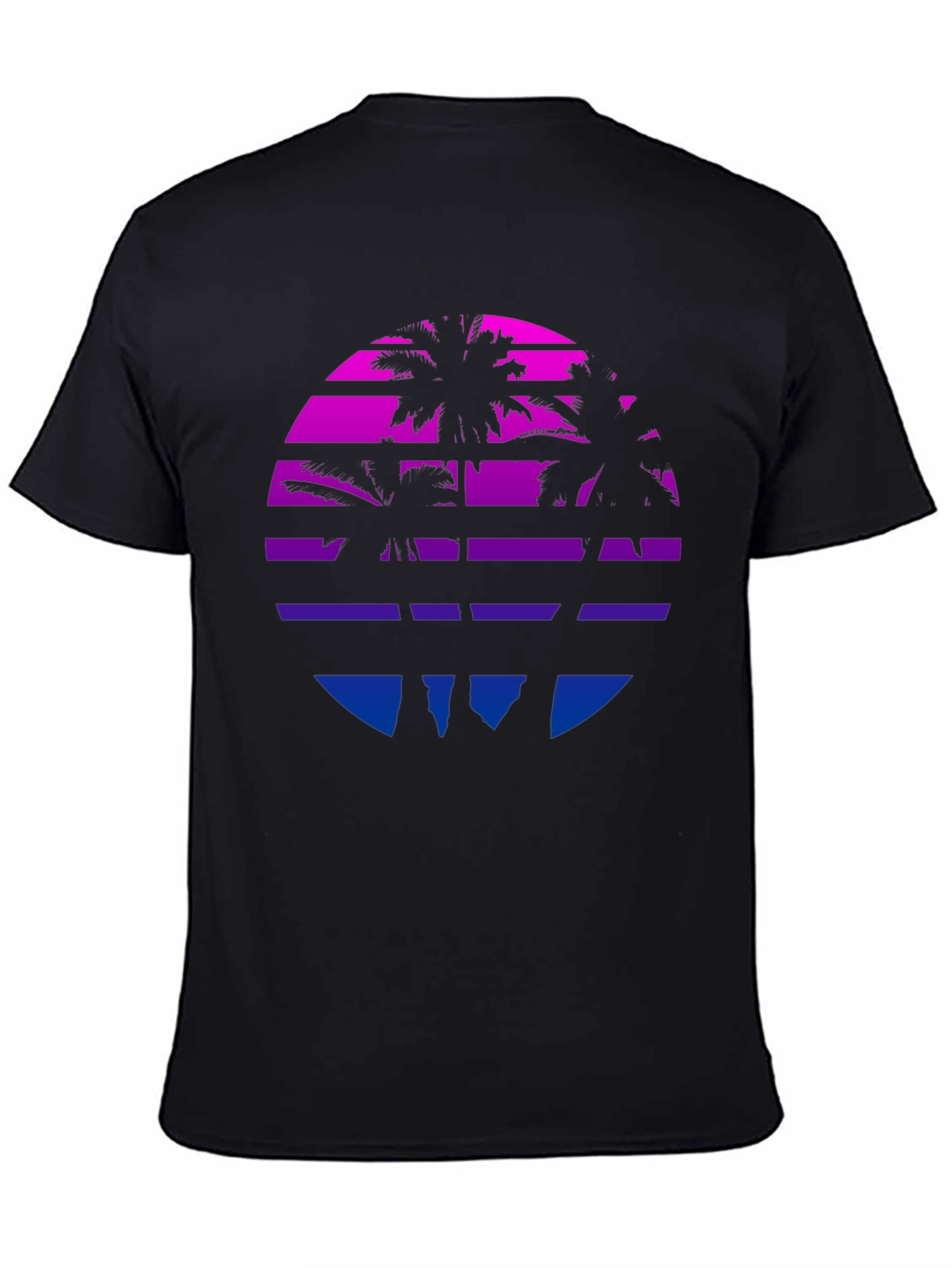 Retro Sunset Palm Tree Graphic Tee - Black
